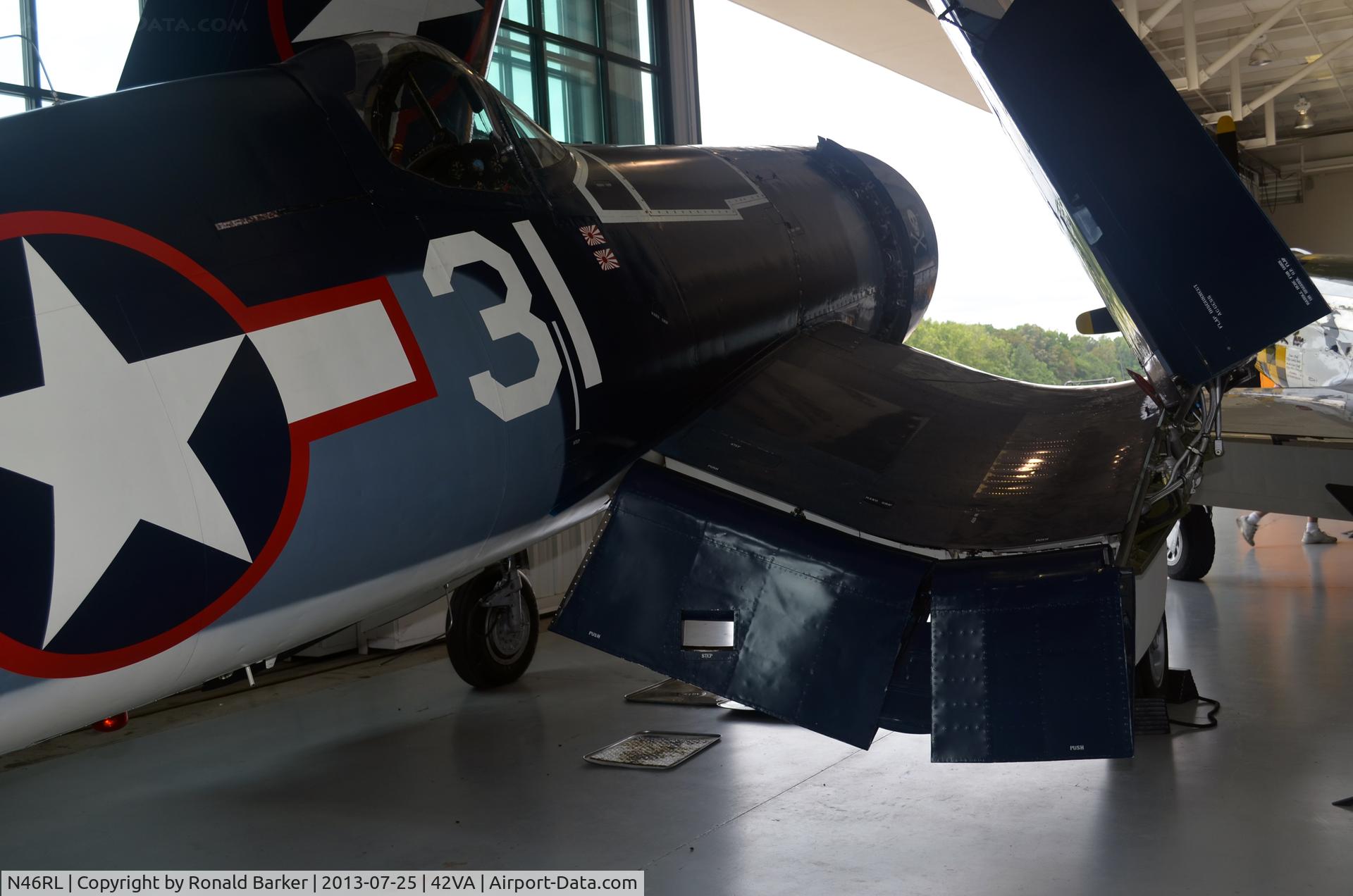 N46RL, 1945 Goodyear FG-1D Corsair C/N Not found (92508/N46RL), BU 92508, Lots of flaps, Military Aviation Museum, VA
