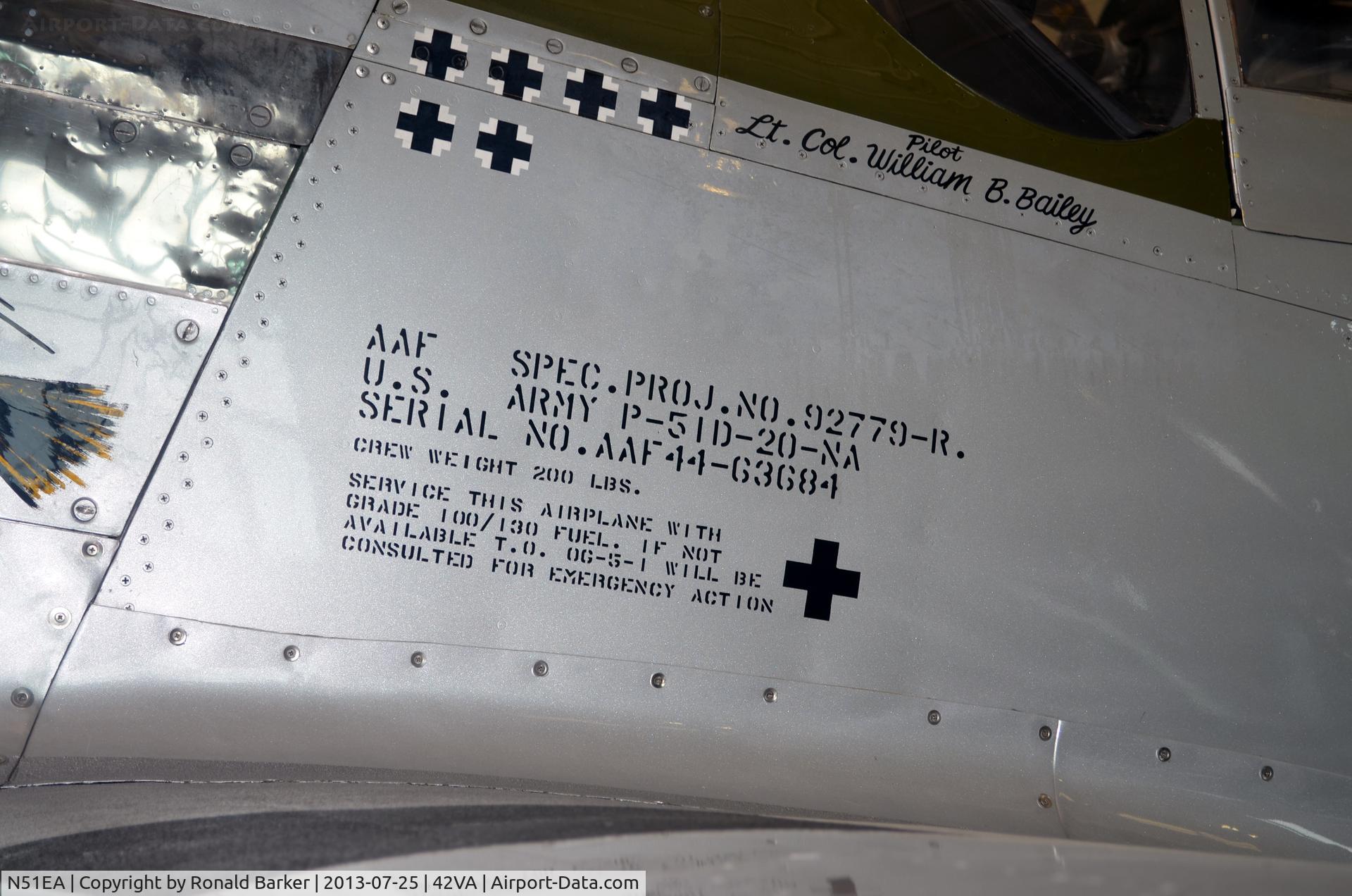 N51EA, 1944 North American F-51D Mustang C/N 44-72483, Spec information, Military Aviation Museum, Pungo, VA