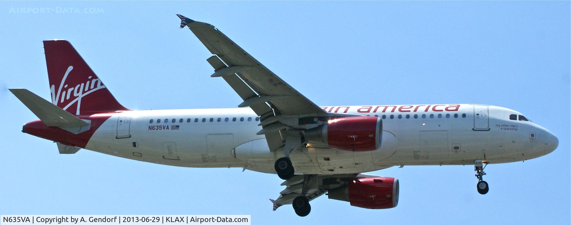 N635VA, 2008 Airbus A320-214 C/N 3398, Virgin America, is seen here on short finals RWY 24R at Los Angeles Int´l(KLAX)