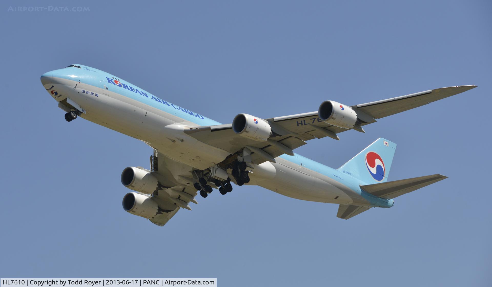 HL7610, 2012 Boeing 747-8HT/F C/N 37133, Departing Anchorage
