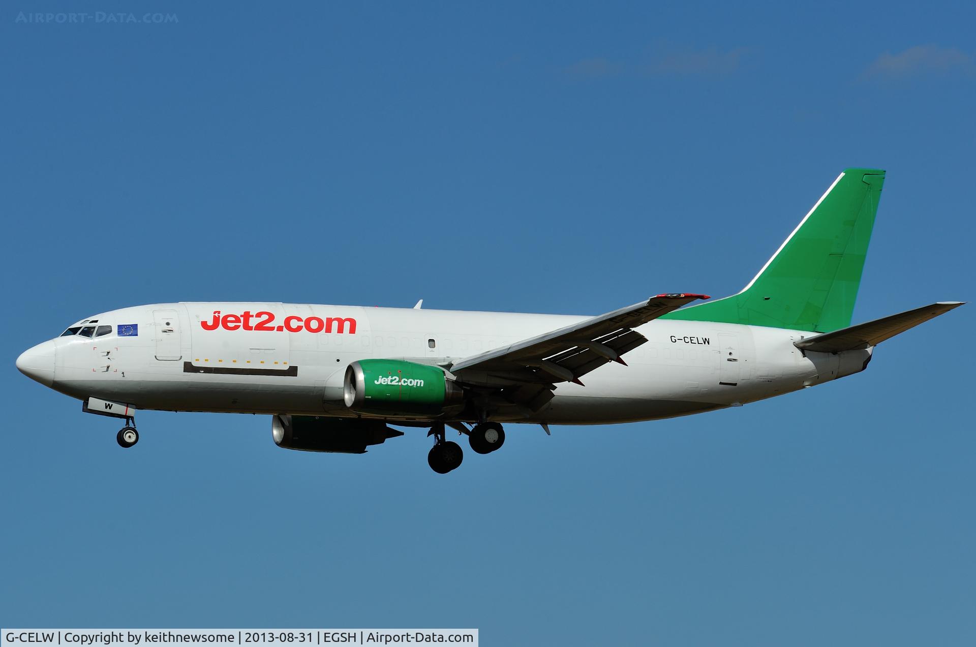 G-CELW, 1986 Boeing 737-377(SF) C/N 23659, Landing onto runway 27.