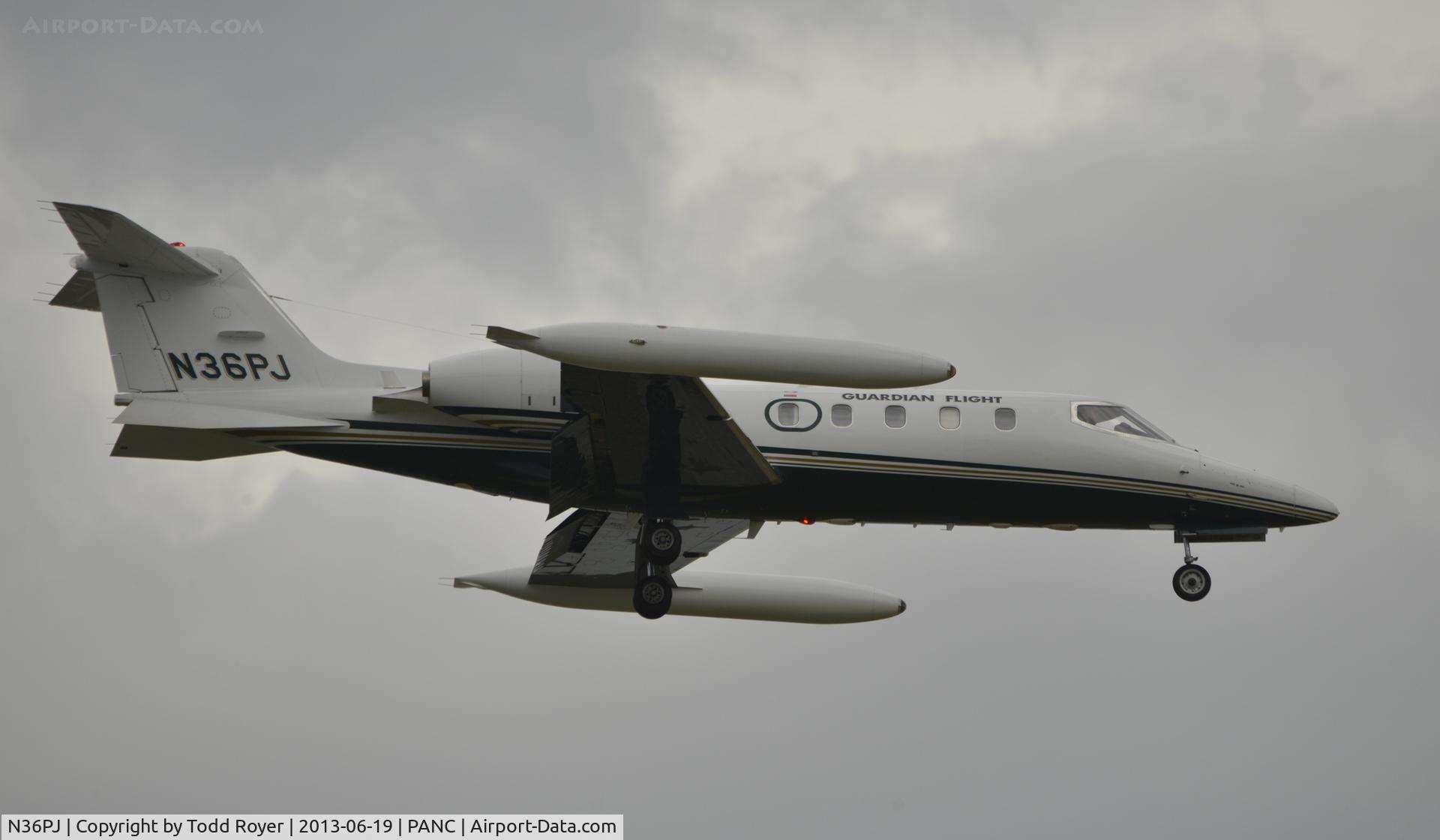 N36PJ, 1981 Gates Learjet 36A C/N 047, Arriving at Anchorage