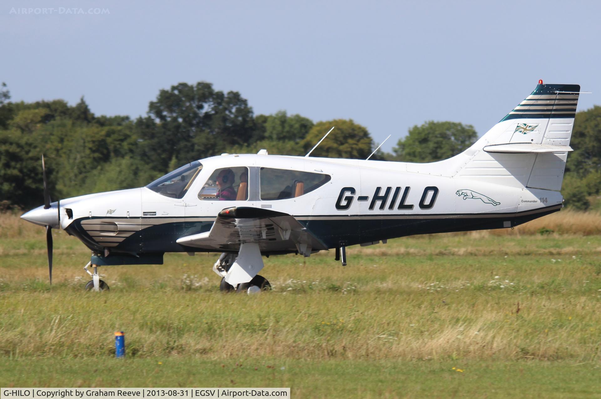 G-HILO, 1977 Rockwell Commander 114 C/N 14224, Departing from Old Buckenham.