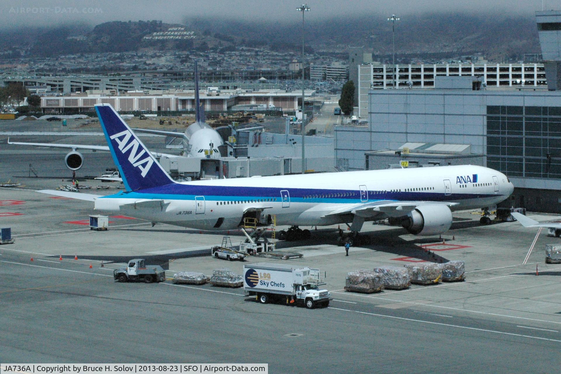 JA736A, 2006 Boeing 777-381/ER C/N 34893, at the gate at SFO