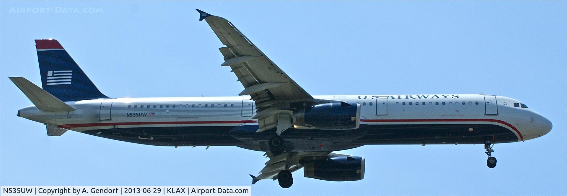 N535UW, 2009 Airbus A321-231 C/N 3993, US Airways, is here on short finals RWY 24R at Los Angeles Int´l(KLAX)