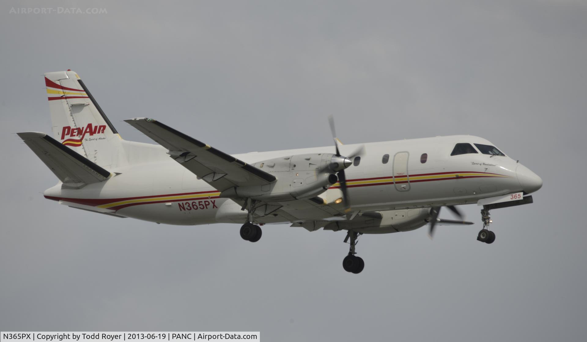 N365PX, 1991 Saab 340B C/N 340B-265, Arriving at Anchorage
