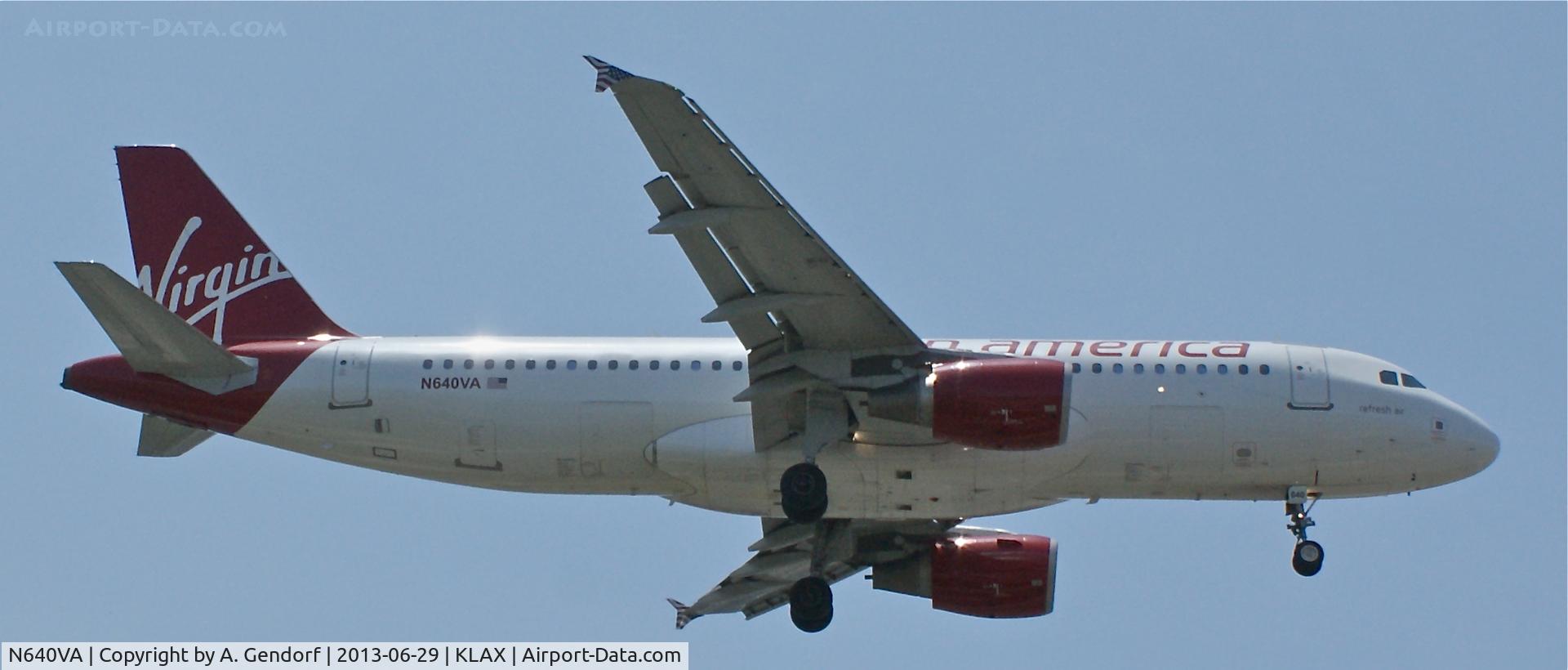 N640VA, 2007 Airbus A320-214 C/N 3349, Virgin America, is here on short finals RWY 24R at Los angeles Int´l(KLAX)