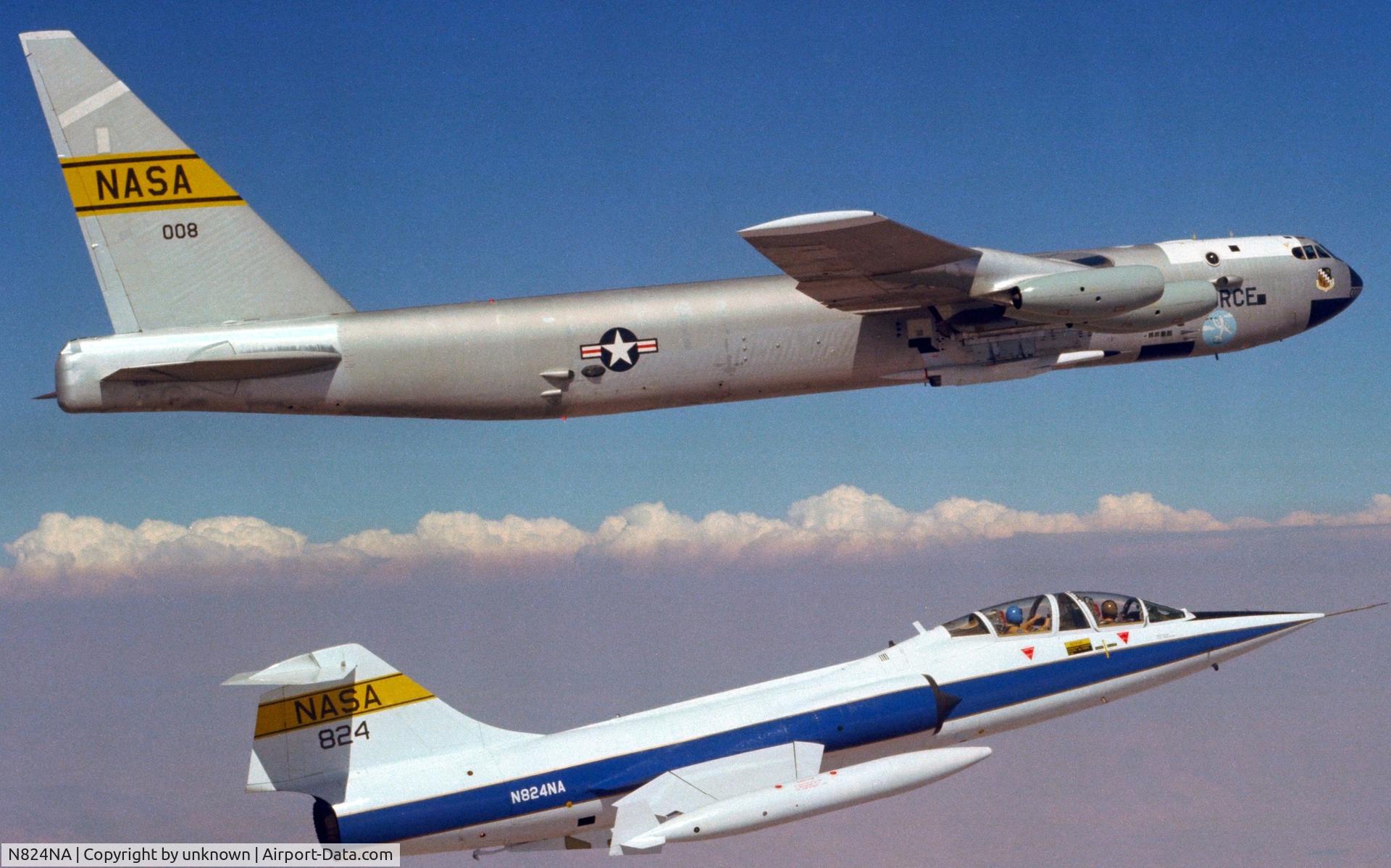 N824NA, 1961 Lockheed TF-104G Starfighter C/N 583D-5735, Dryden chase test flight with B52 (hypersonic drone under wing).