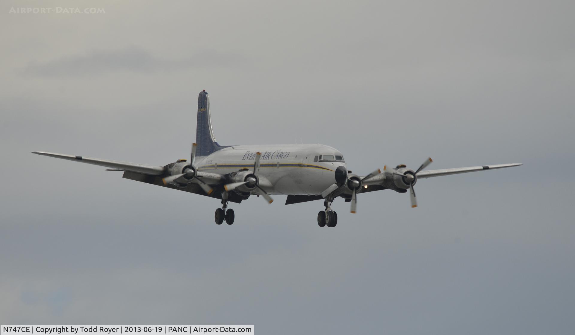 N747CE, 1955 Douglas C-118A Liftmaster (DC-6A) C/N 44661, Arriving at Anchorage