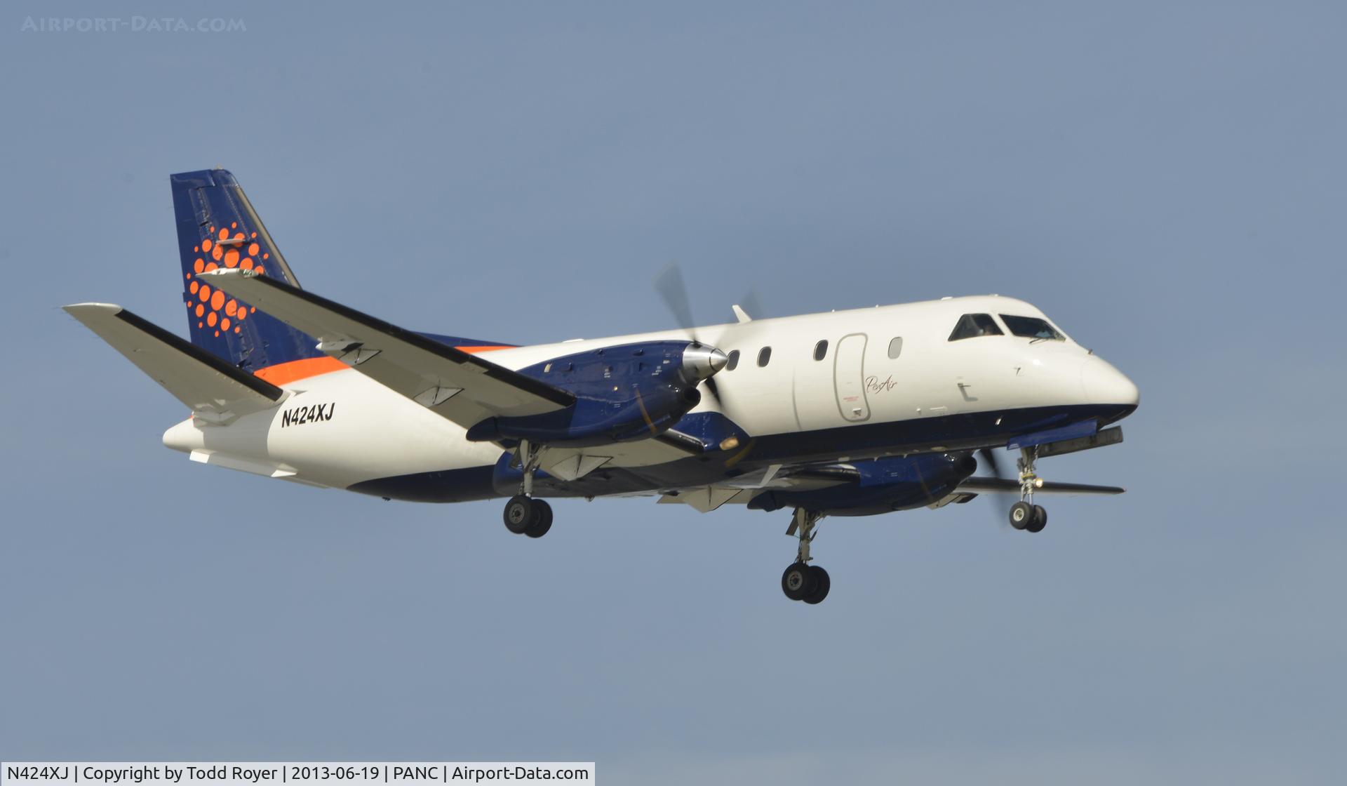 N424XJ, 1997 Saab 340B C/N 340B424, Arriving at Anchorage