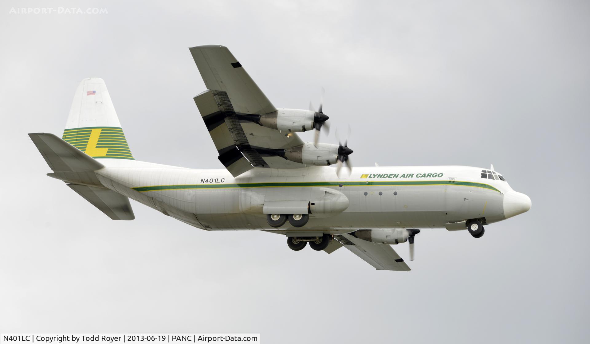 N401LC, 1975 Lockheed L-100-30 Hercules (L-382) C/N 382-4606, Arriving at Anchorage