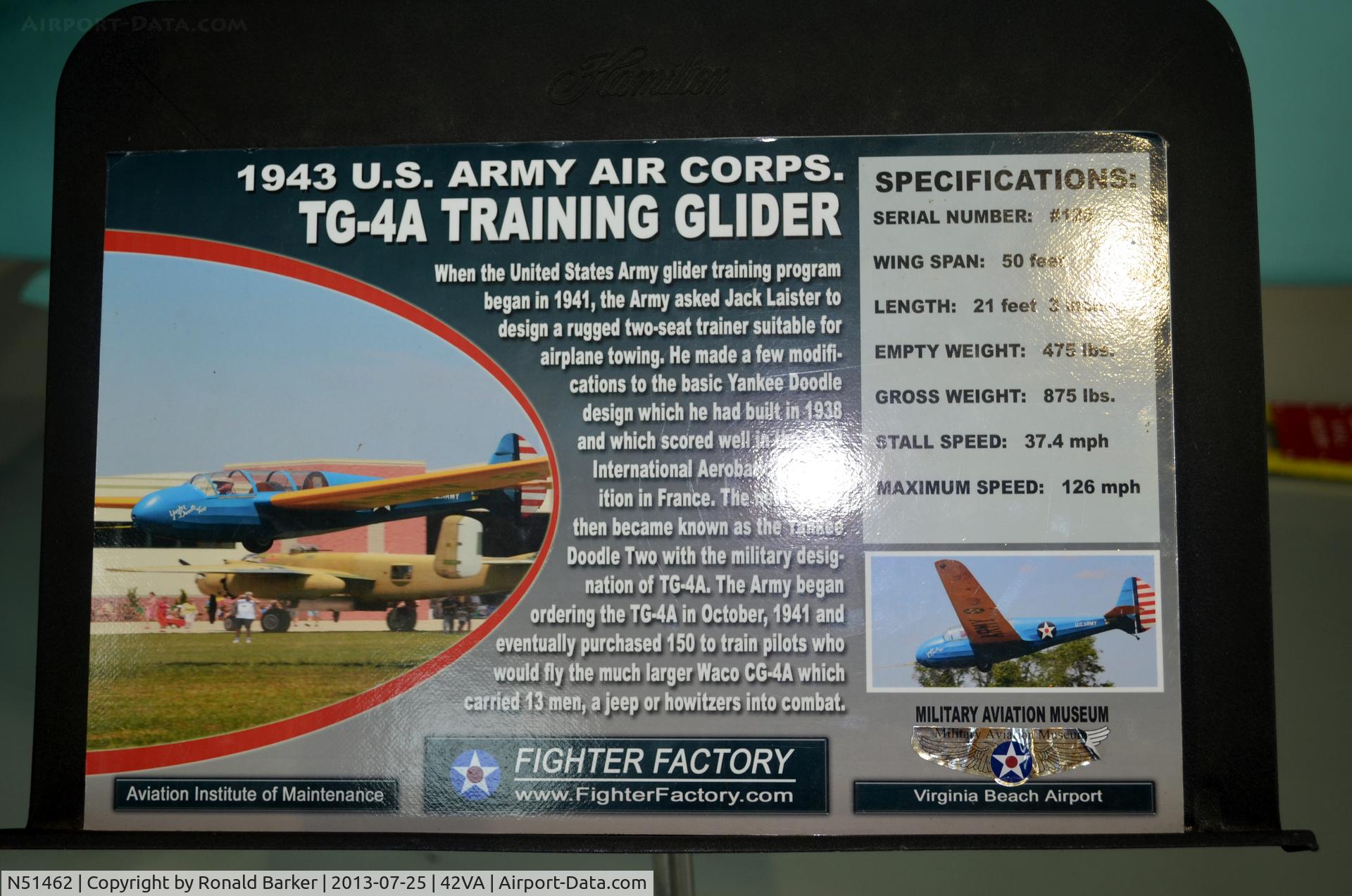 N51462, 1943 Laister-Kauffman LK-10A C/N 126, Military Aviation Museum, Pungo, VA