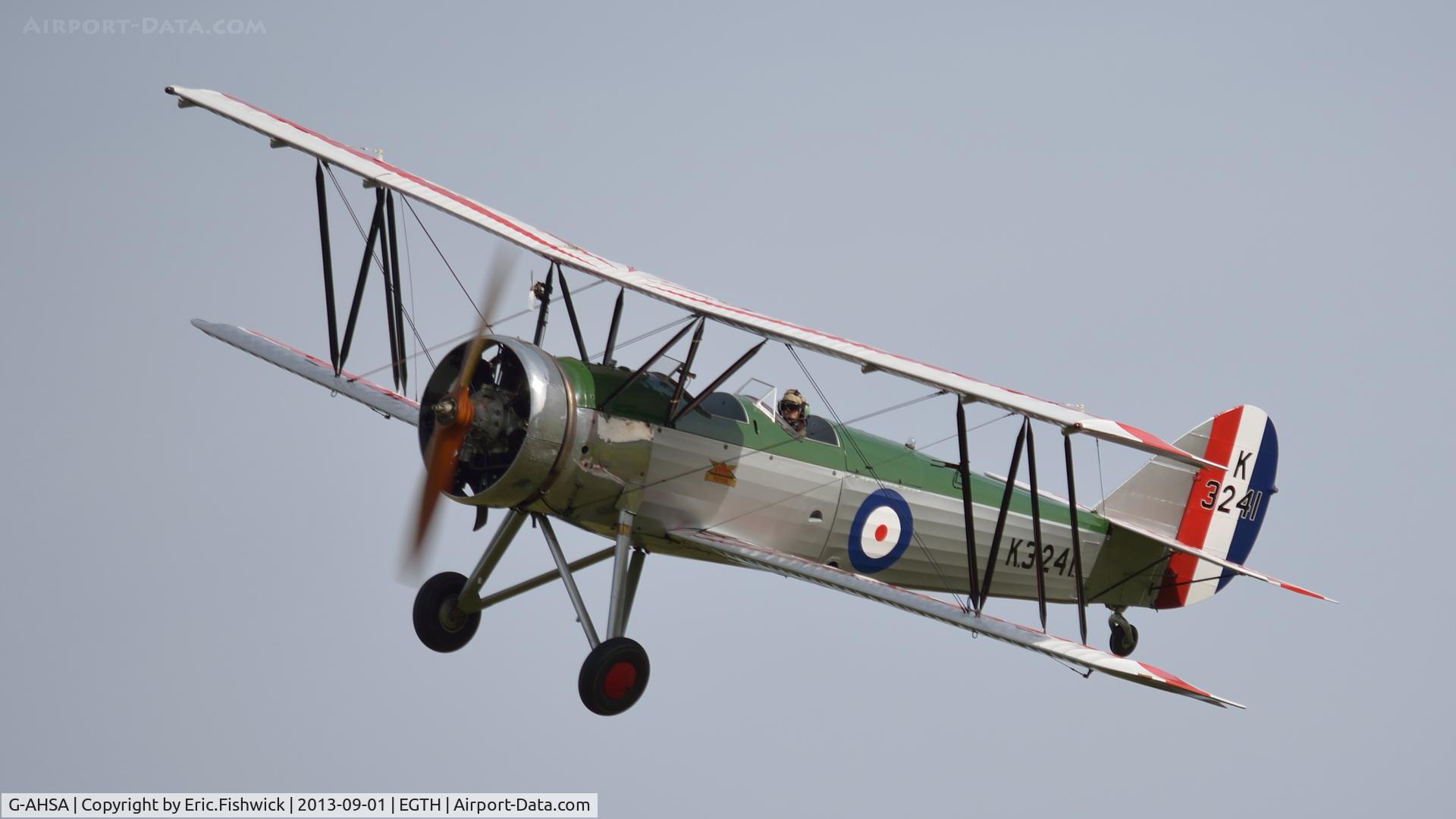 G-AHSA, 1933 Avro 621 Tutor C/N K3215, 43. G-AHSA in display mode at The Shuttleworth Collection's 50th Anniversary Pagent Flying Day, September 2013.
