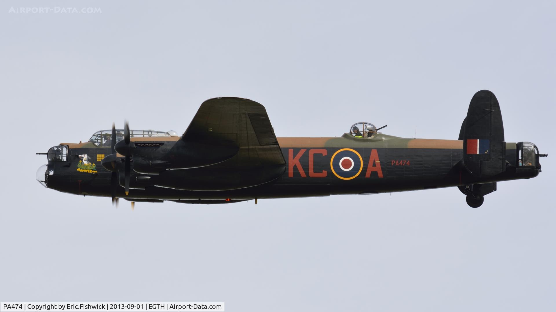 PA474, 1945 Avro 683 Lancaster B1 C/N VACH0052/D2973, 41. PA474 - finished in the 617 Squadron KC-A scheme as 'Thumper Mk III' - in display mode at The Shuttleworth Collection's 50th Anniversary Pagent Flying Day, September 2013.