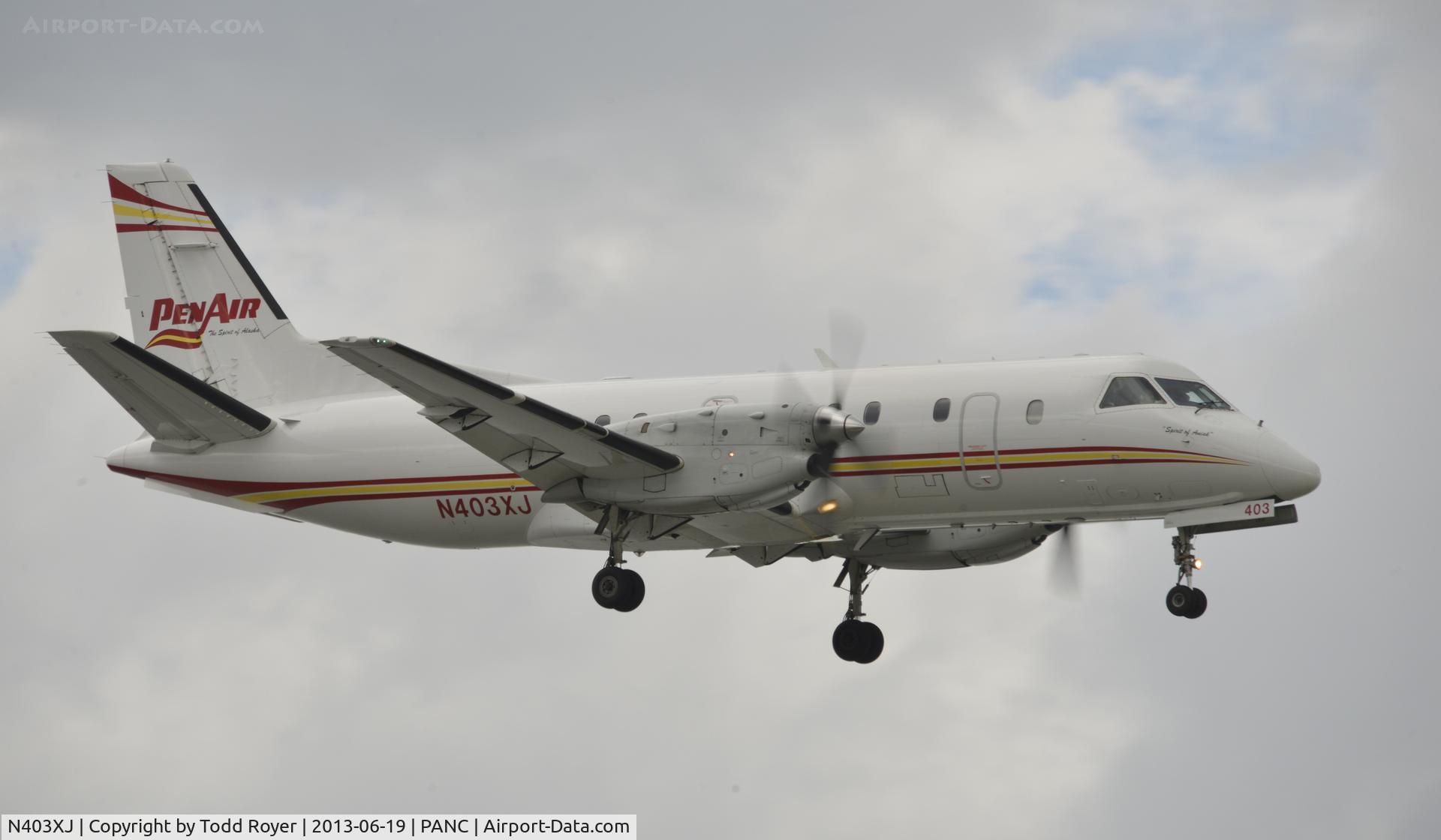 N403XJ, 1996 Saab 340B C/N 340B-403, Arriving at Anchorage