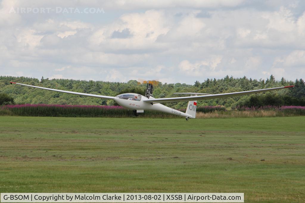 G-BSOM, 1985 Glaser-Dirks DG-400 C/N 4-126, Glazer-Dirks DG-400 being launched for a cross country flight during The Northern Regional Gliding Competition, Sutton Bank, North Yorks, August 2nd 2013.