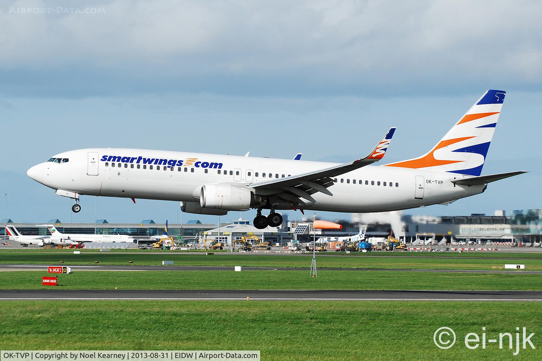 OK-TVP, 2002 Boeing 737-8K5 C/N 32907, Landing Rwy 28 at Dublin.