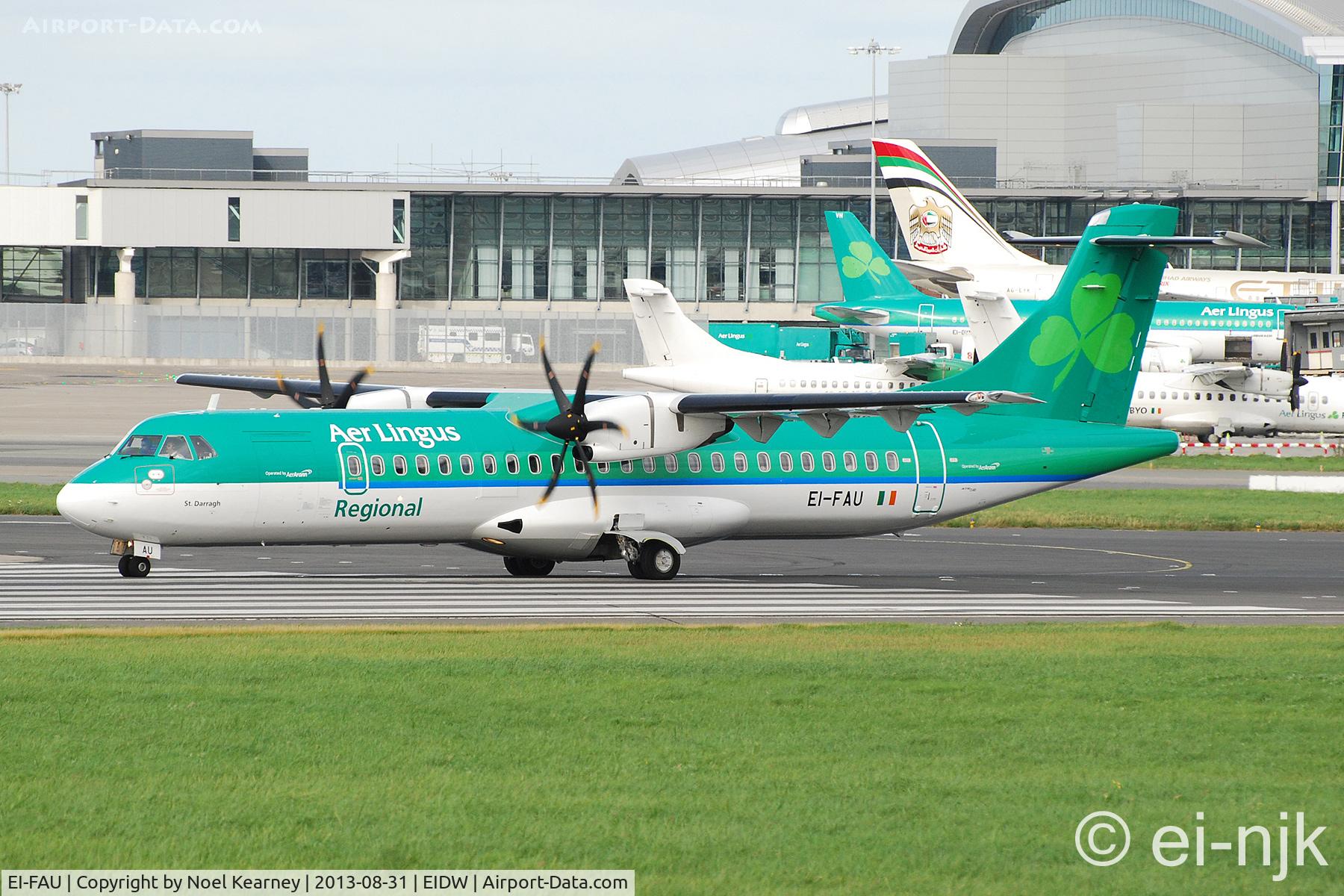 EI-FAU, 2013 ATR 72-600 (72-212A) C/N 1098, Seen about to depart off Rwy28 at Dublin.