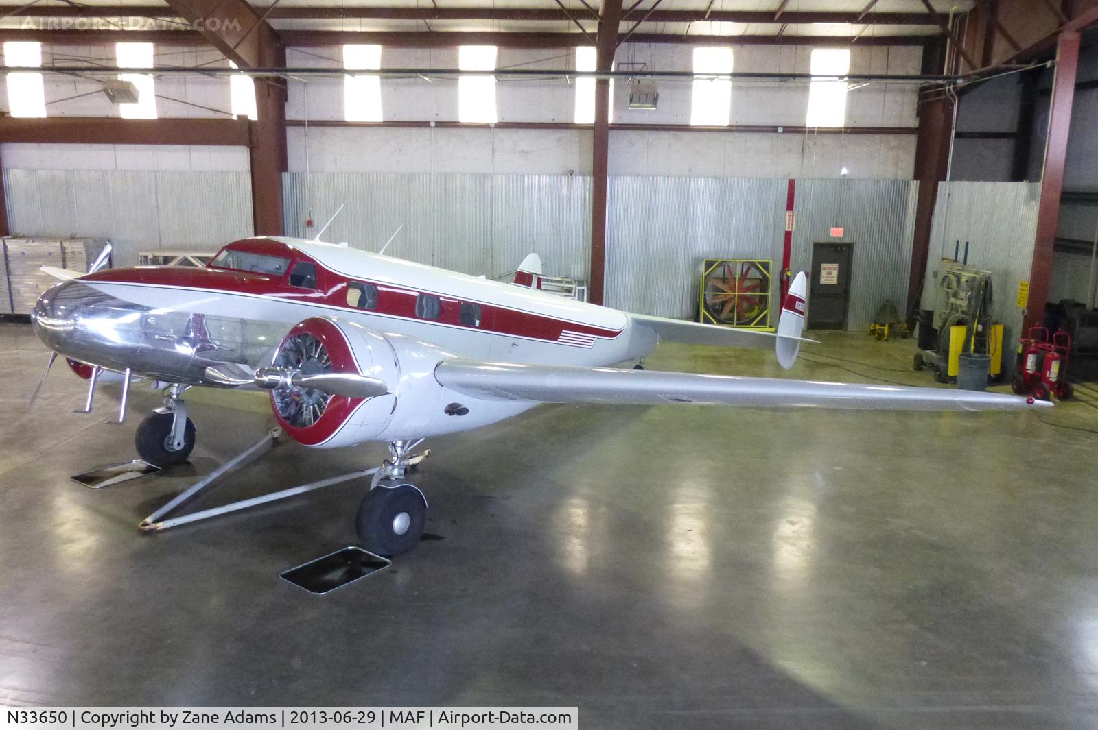 N33650, 1941 Lockheed 12A Electra Junior C/N 1294, In the CAF hangar at Midland International