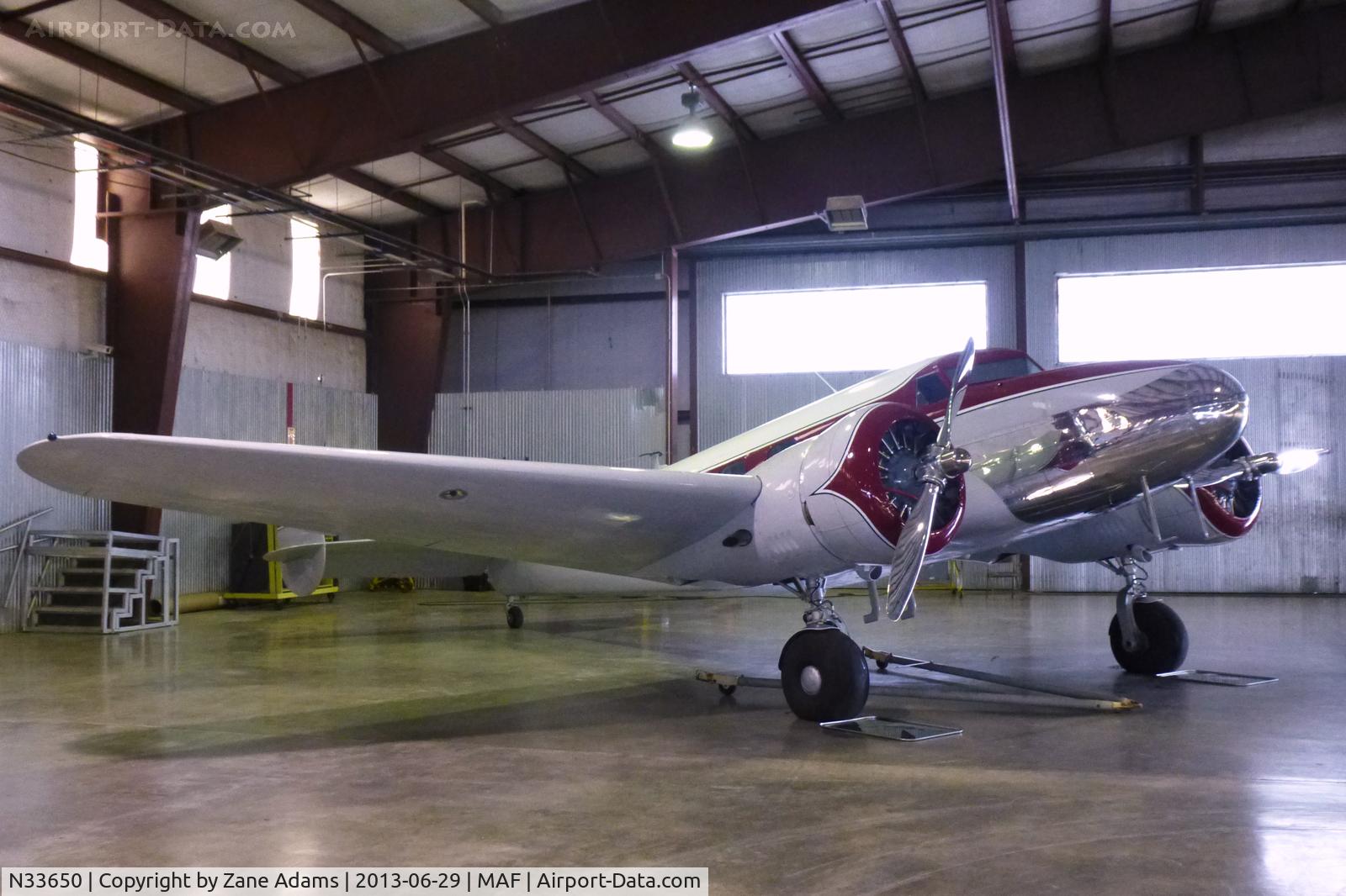 N33650, 1941 Lockheed 12A Electra Junior C/N 1294, In the CAF hangar at Midland International