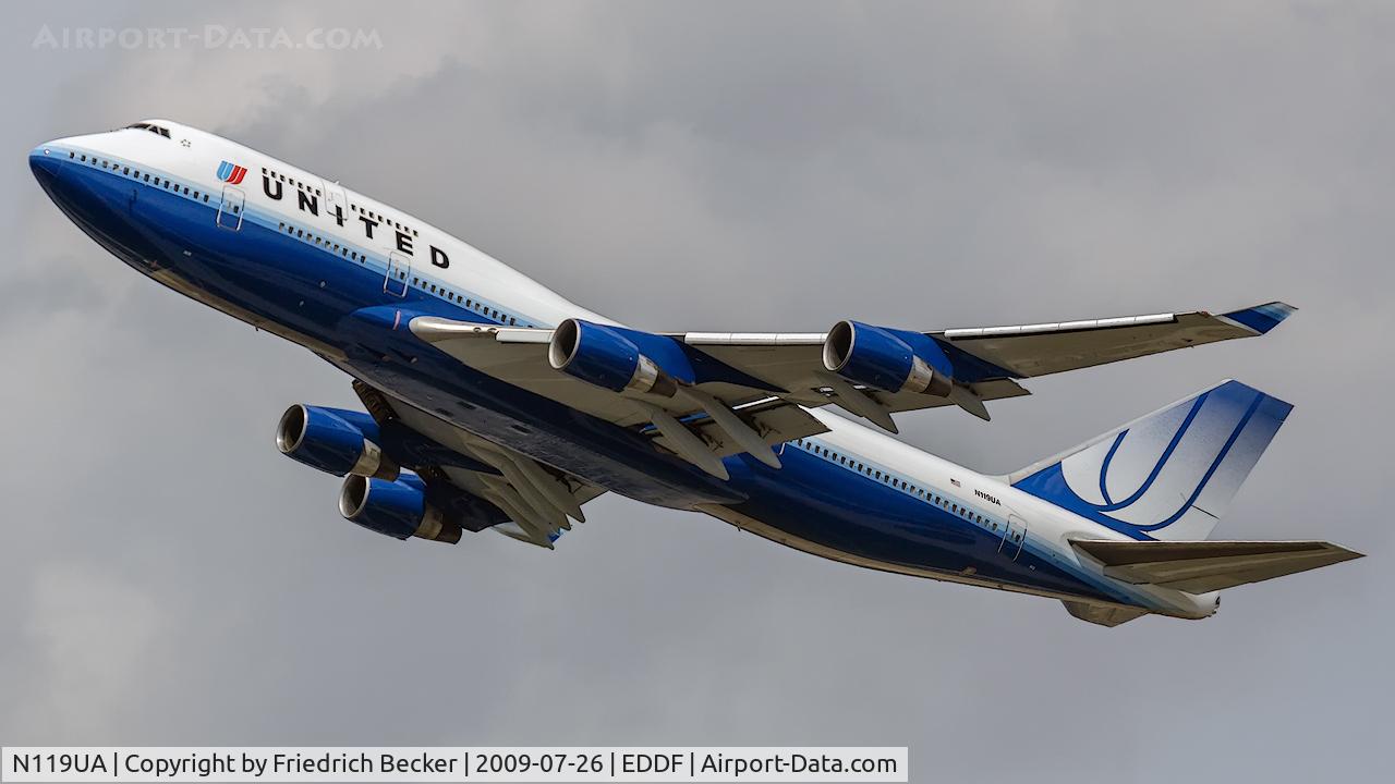 N119UA, 1999 Boeing 747-422 C/N 28812, departure from Frankfurt