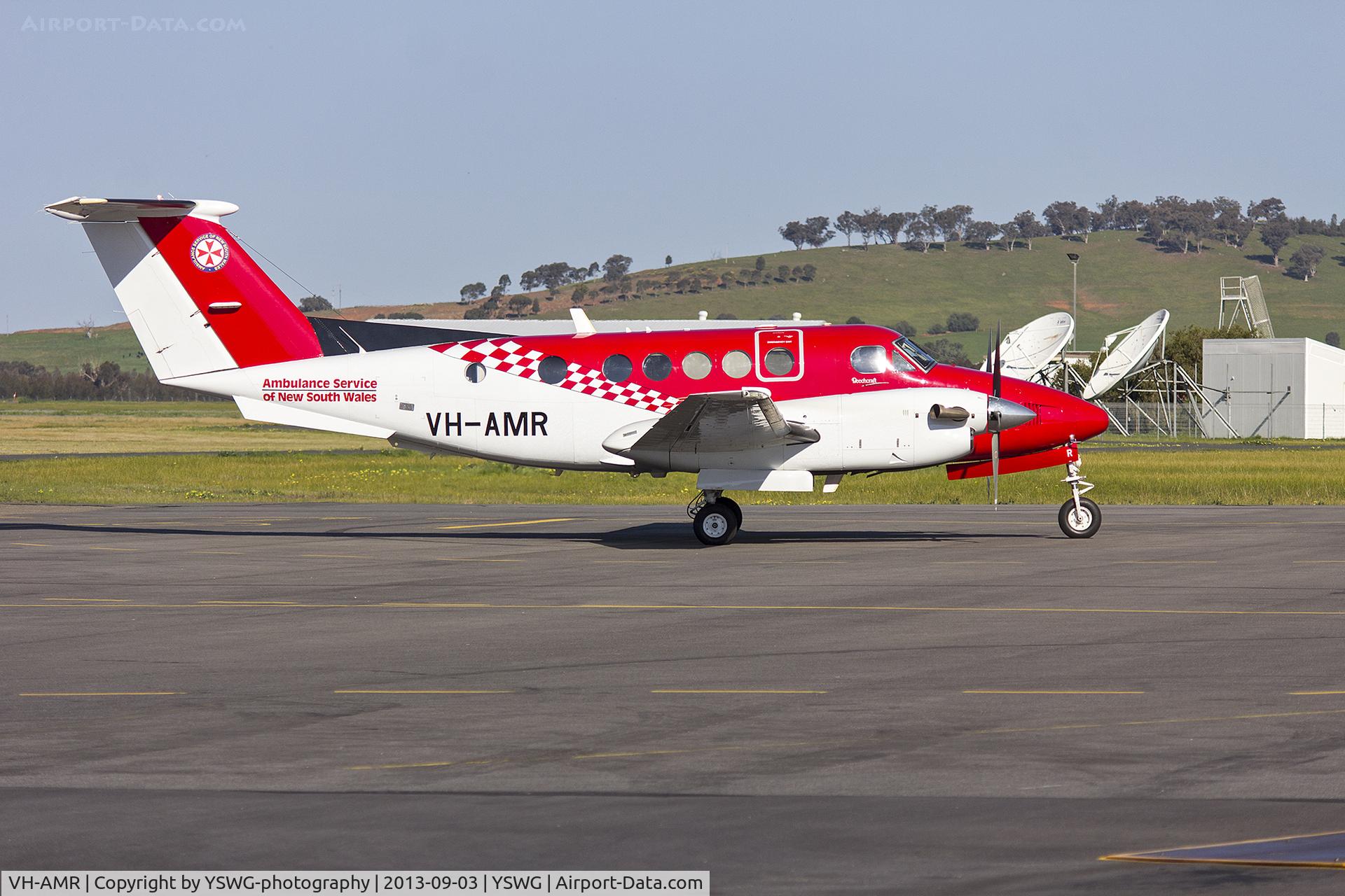 VH-AMR, 2011 Hawker Beechcraft B200C C/N BL-167, Royal Flying Doctors Service (VH-AMR) Beechcraft B200C King Air, on contract to Ambulance Service of New South Wales, at Wagga Wagga Airport.