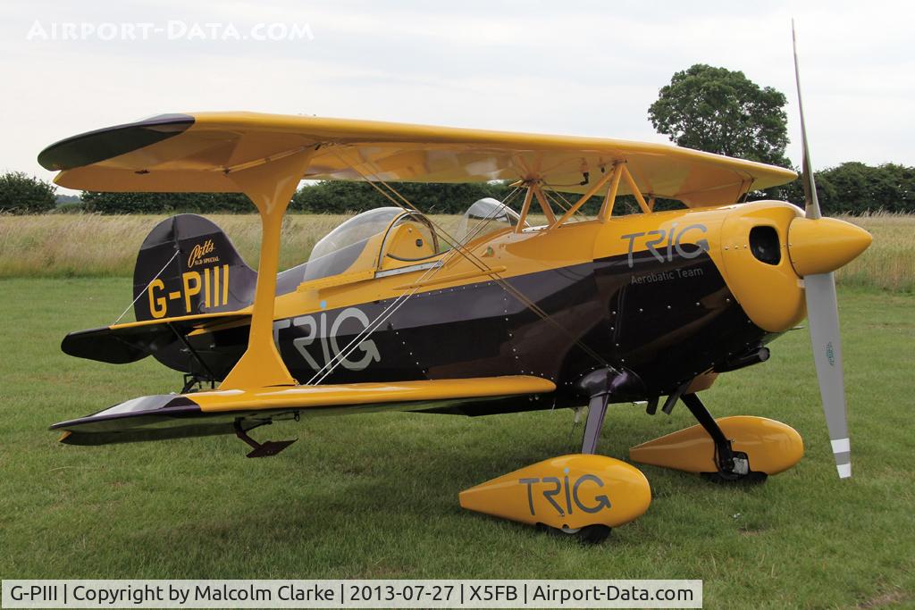 G-PIII, 1981 Pitts S-1D Special C/N PFA 009-10156, Pitts S-1D Special. One of the two Pitts Specials of the Trig Aerobatic Team during a stopover at Fishburn Airfield, July 2013.