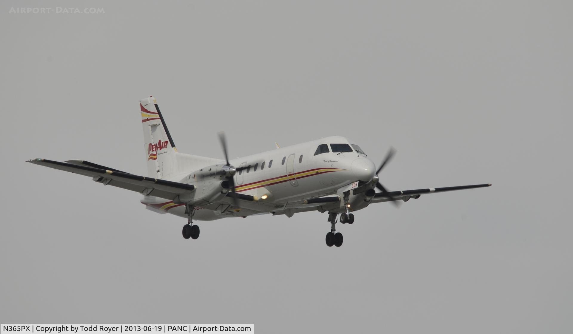 N365PX, 1991 Saab 340B C/N 340B-265, Arriving at Anchorage