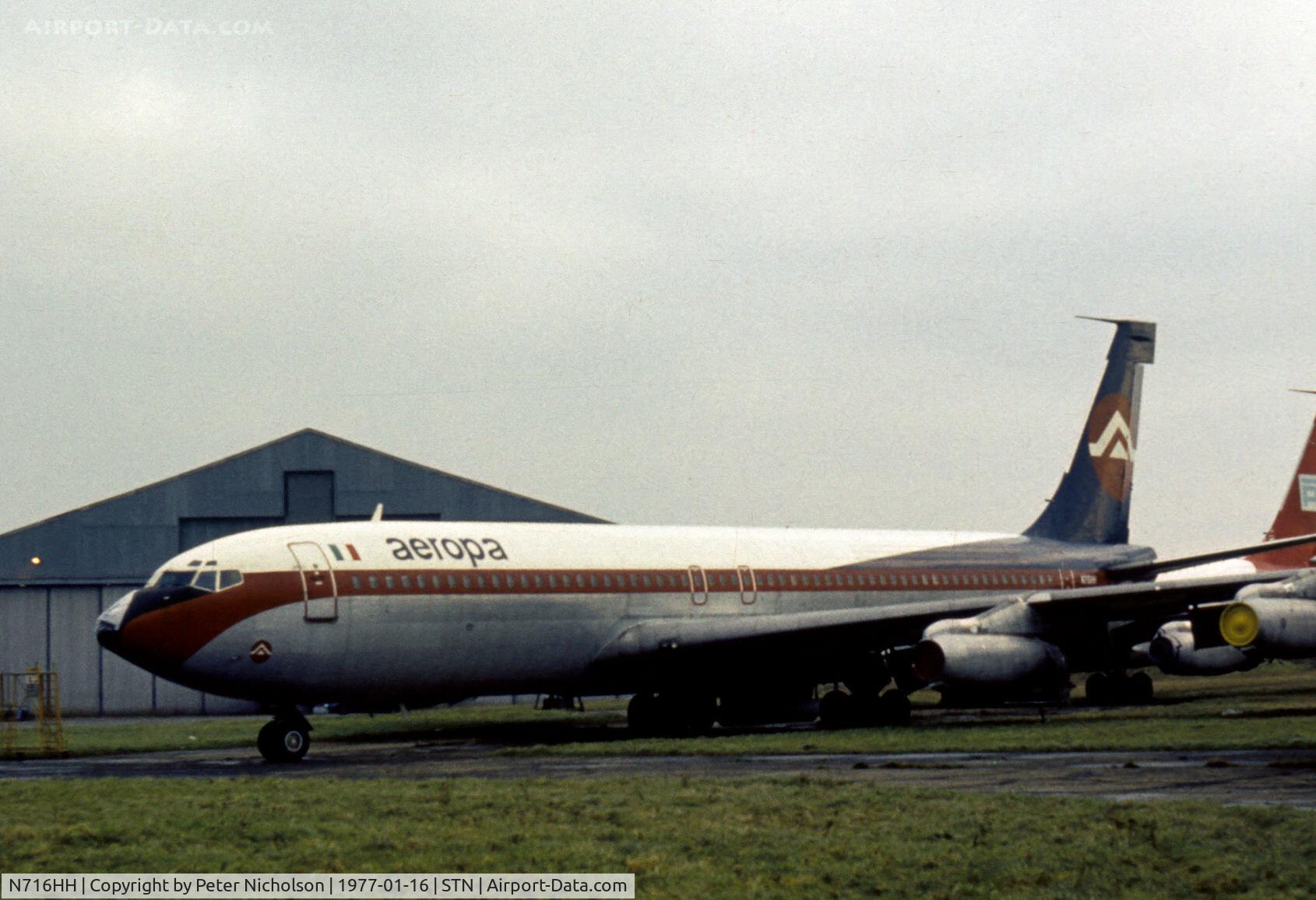 N716HH, 1959 Boeing 707-321 C/N 17594, Boeing 707-321 of Aeropa as seen at Stansted in January 1977 before being scrapped there.
