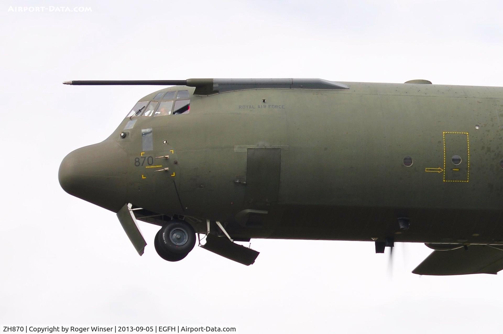 ZH870, 1997 Lockheed Martin C-130J-30 Hercules C.4 C/N 382-5445, Low pass by RAF Hercules C.4 coded 870. Recently fitted with a refuelling probe.