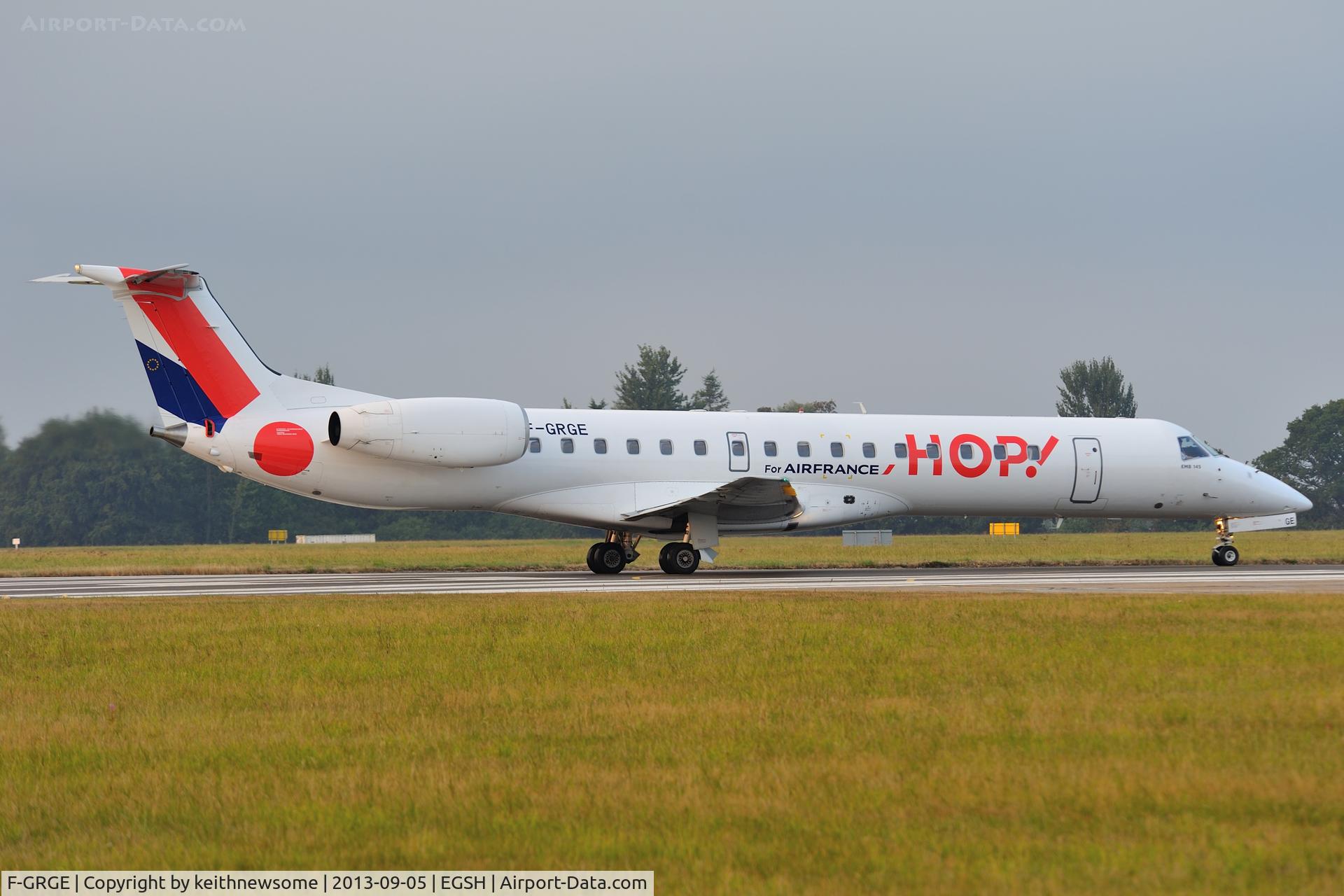 F-GRGE, 1998 Embraer EMB-145EU (ERJ-145EU) C/N 145047, Leaving following respray to HOP colour scheme.