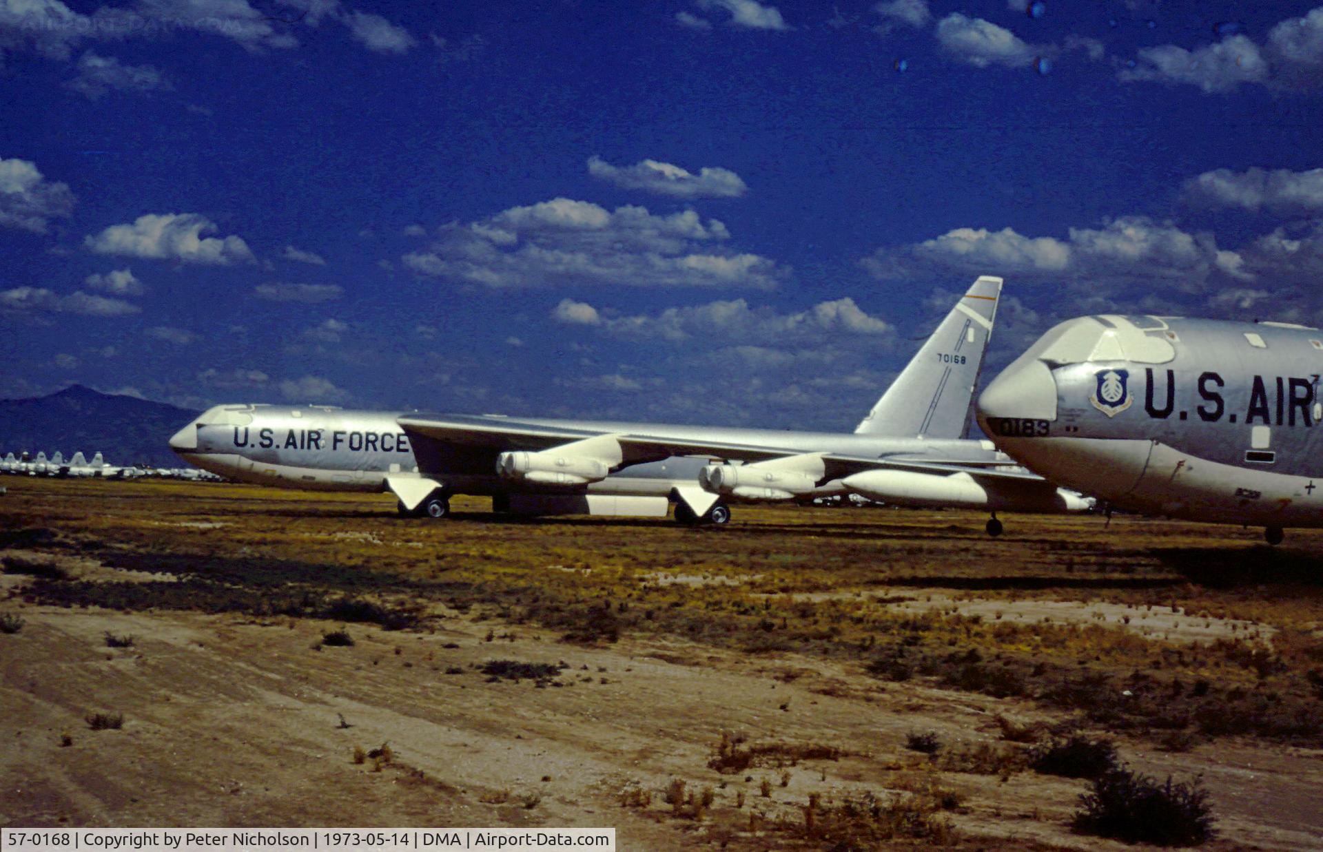 57-0168, 1957 Boeing B-52F Stratofortress C/N 464157, Air Force Systems Command B-52F Stratofortress in storage in May 1973 at what was then known as the Military Aircraft Storage & Disposition Centre (MASDC).