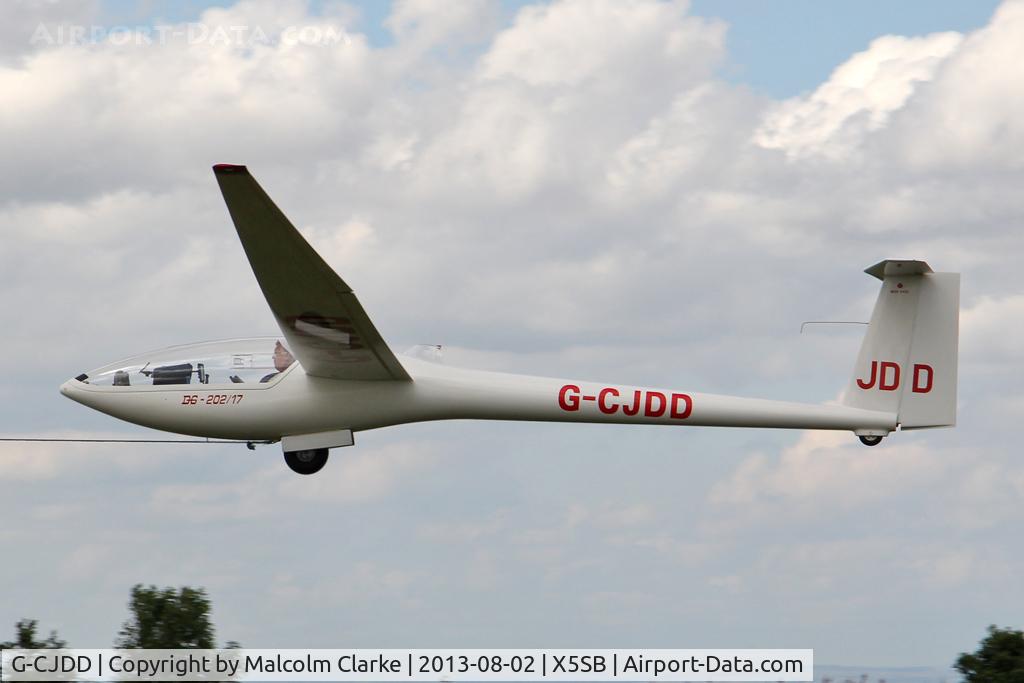 G-CJDD, 1982 Glaser-Dirks DG-200/17 C/N 2-171CL17, Glaser-Dirks DG-200-17 being launched for a cross country flight during The Northern Regional Gliding Competition, Sutton Bank, North Yorks, August 2nd 2013.