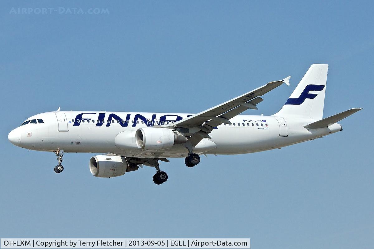 OH-LXM, 2003 Airbus A320-214 C/N 2154, On approach to London Heathrow