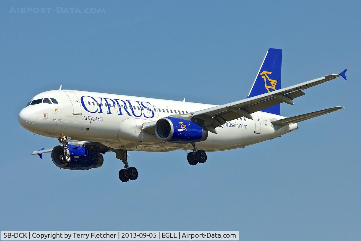 5B-DCK, 2004 Airbus A320-232 C/N 2275, On approach to London Heathrow