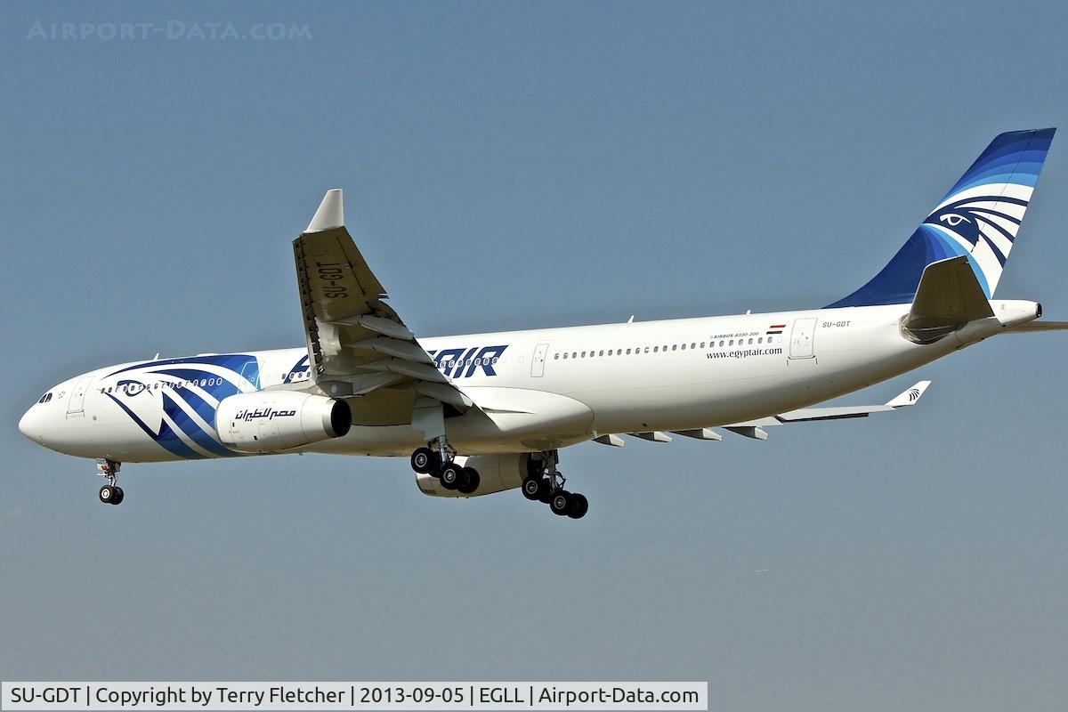 SU-GDT, 2011 Airbus A330-343X C/N 1230, on approach to London Heathrow