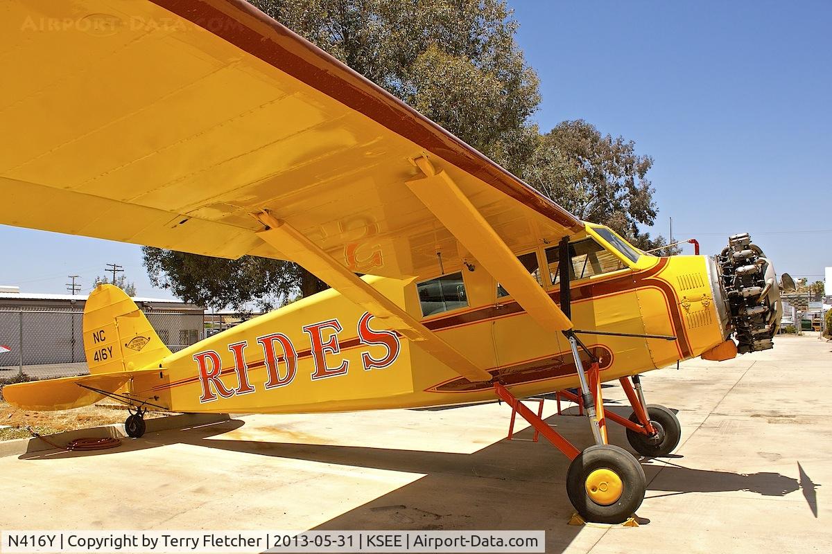 N416Y, 1930 Stinson SM-8A Junior C/N 4251, At Air & Space Museum Annexe , Gillespie Field , San Diego