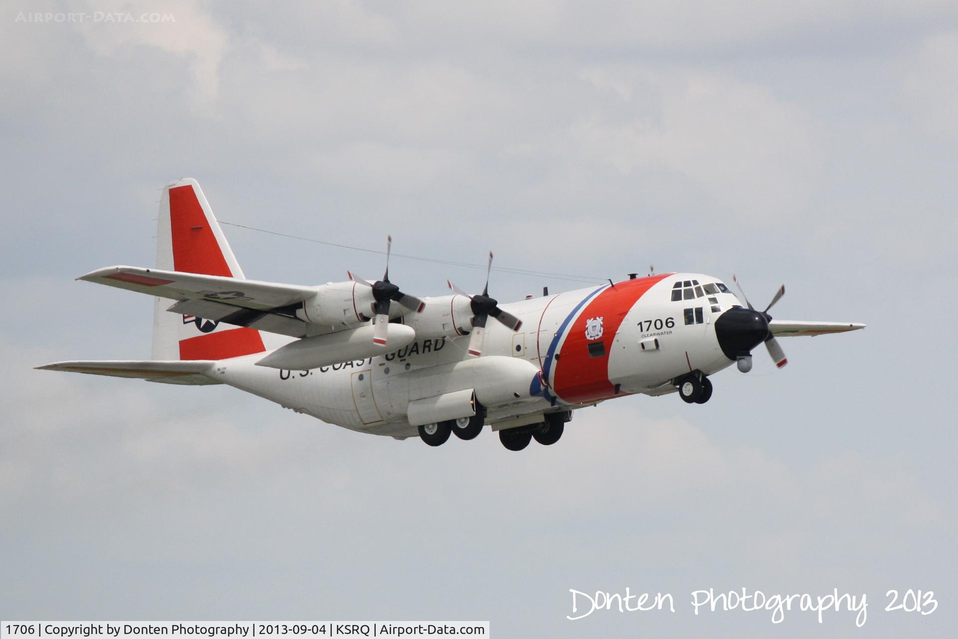 1706, 1983 Lockheed HC-130H Hercules C/N 382-4996, US Coast Guard 1706 from Air Station Clearwater departs Sarasota-Bradenton International Airport