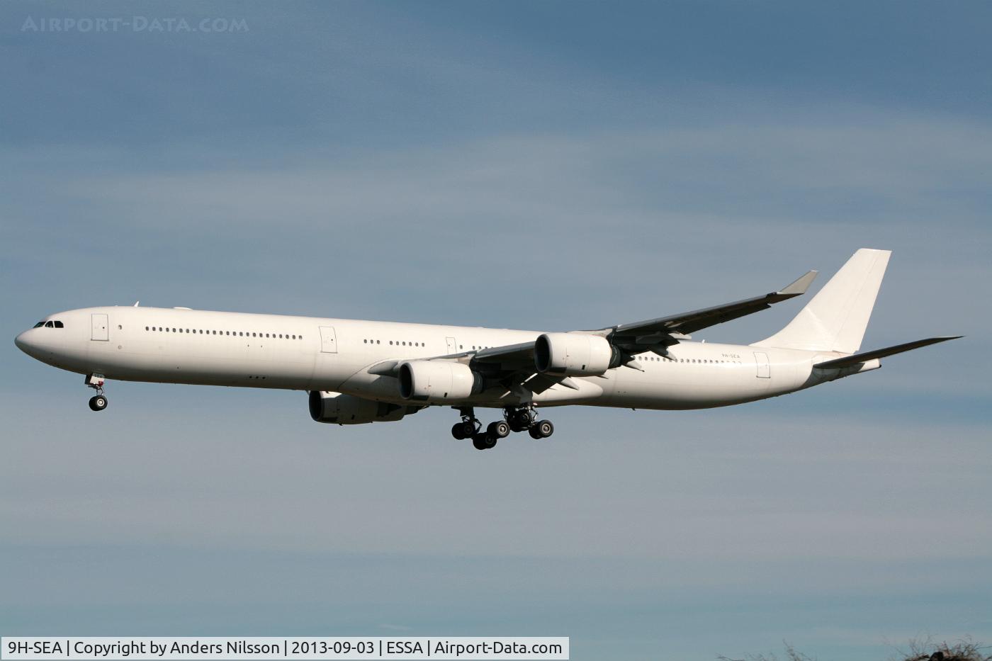 9H-SEA, 2002 Airbus A340-642 C/N 383, On final approach for runway 01L. Chartered by Norwegian as replacement for 787-8 EI-LNB.