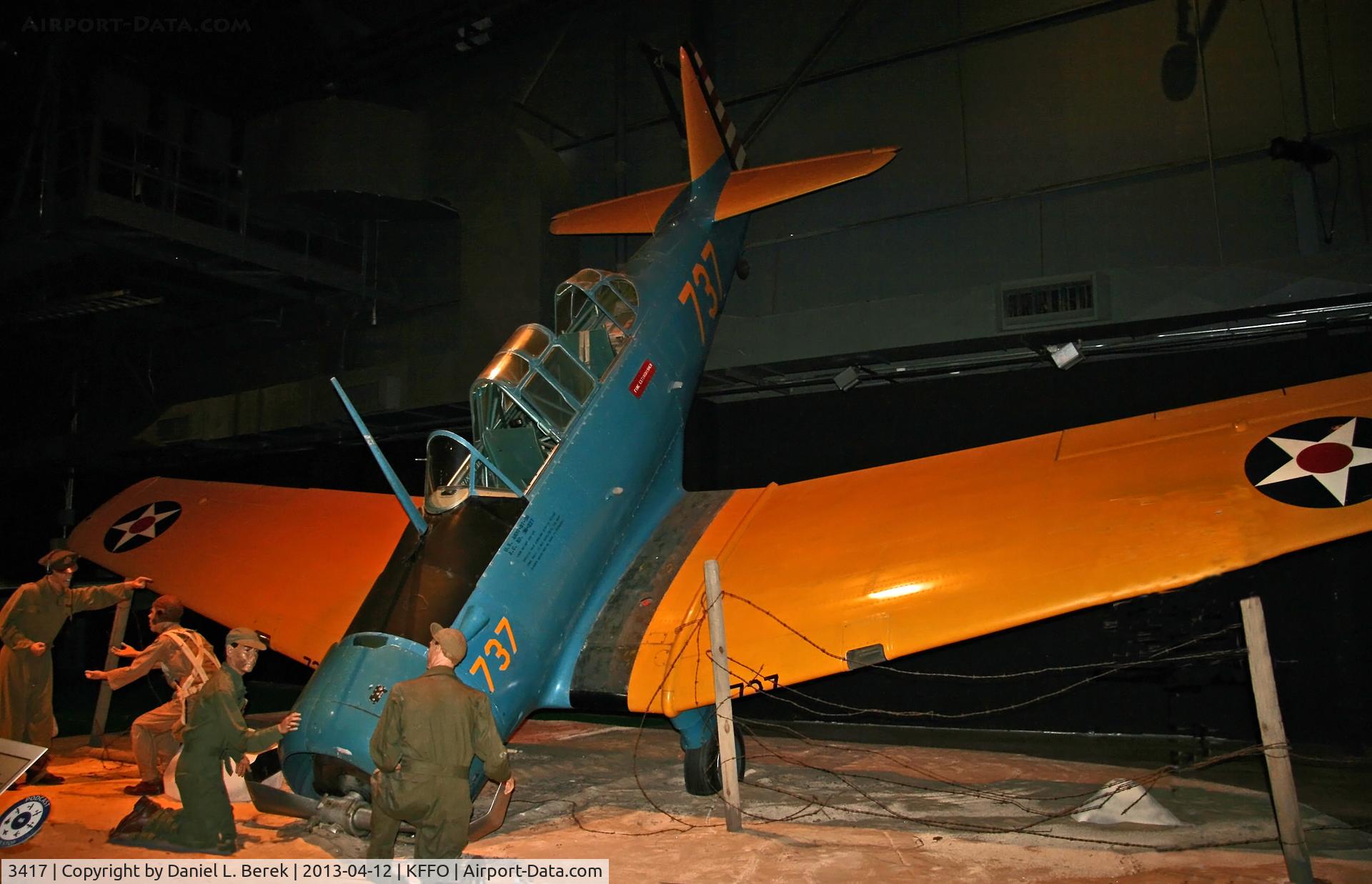 3417, North American NA-64 Yale C/N 64-2168, With a powerful Pratt & Whitney R-985 of 450 hp, if the pilot applied the brakes too quickly, this was the likely result.  Despite their hard efforts, many pilot-cadets did not make it through basic flight training.