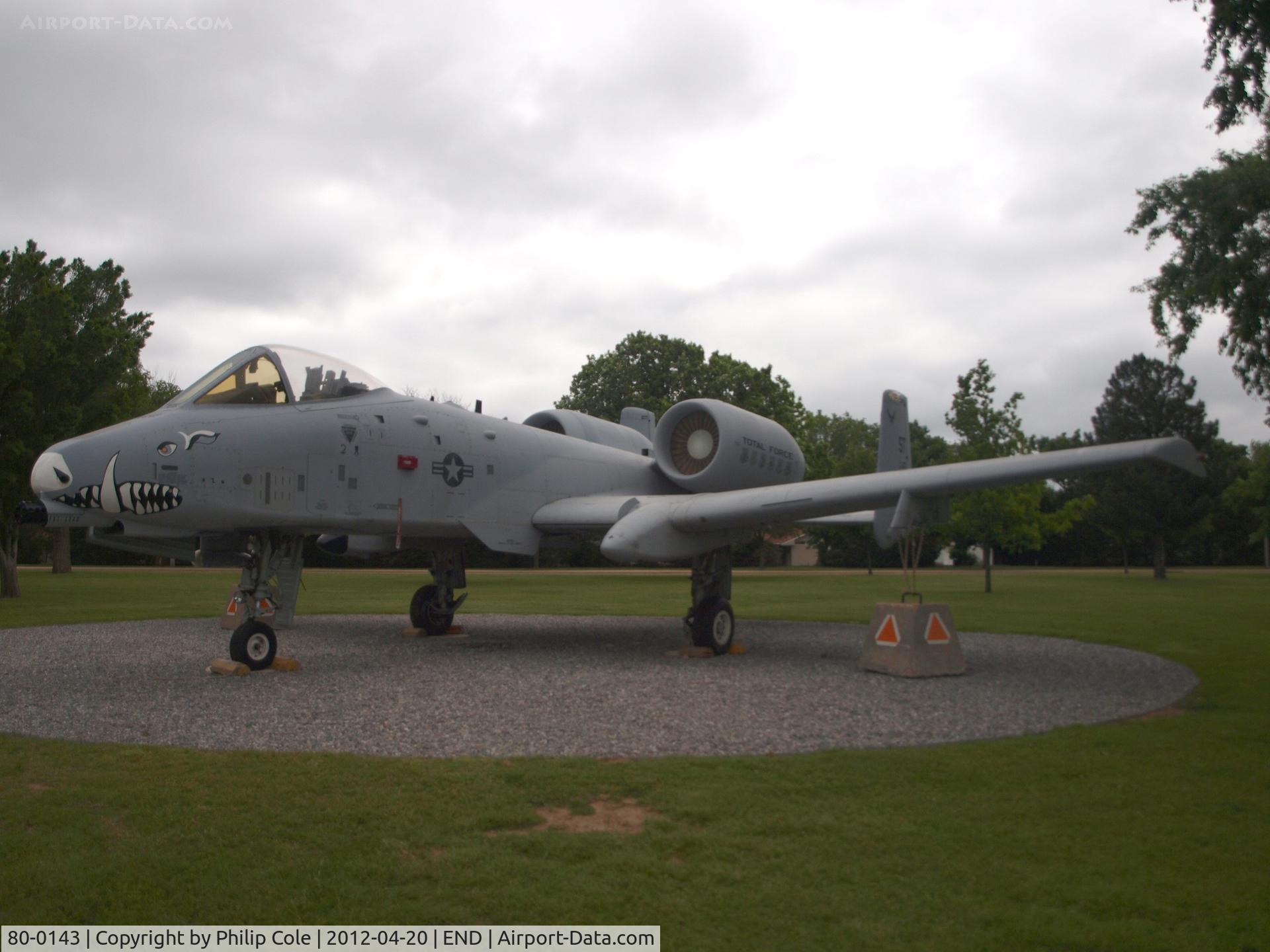 80-0143, 1980 Fairchild Republic A-10A Thunderbolt II C/N A10-0493, Preserved on Base