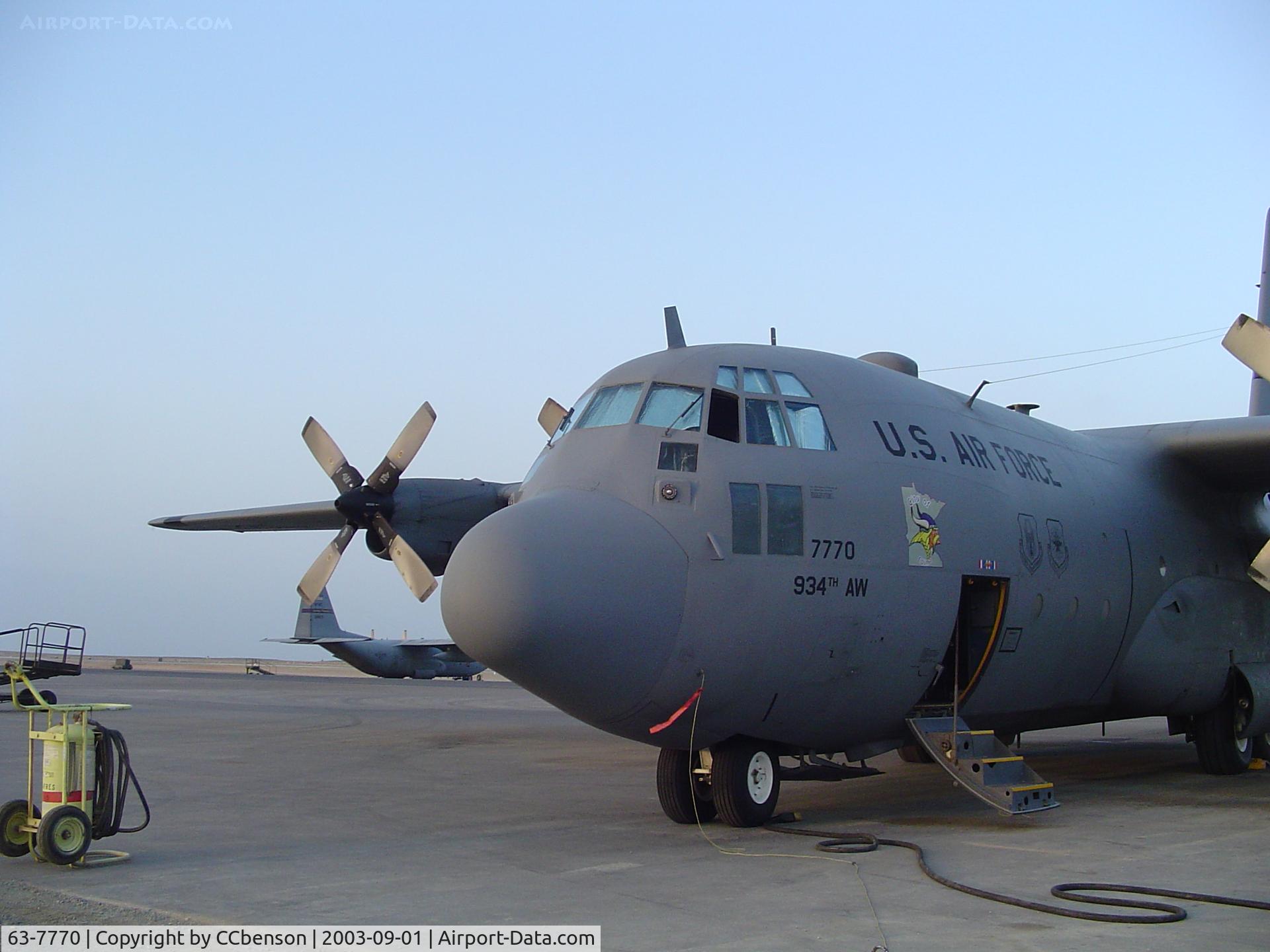 63-7770, 1963 Lockheed C-130E-LM Hercules C/N 382-3836, 7770 in Masira in 2003 time frame, she was one of the best flyers in the pack!