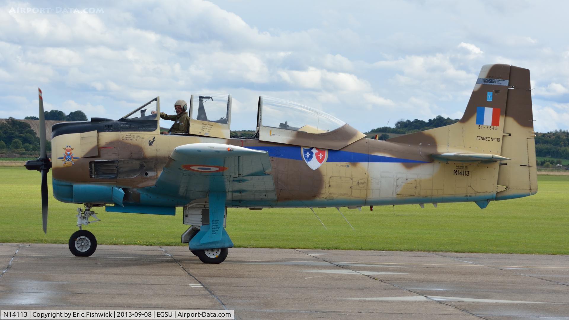N14113, 1951 North American T-28A Fennec C/N 81-1, 1. N14113 at The Duxford Air Show, Sept. 2013. Displayed in the markings of the Free-French AF, Algeria.