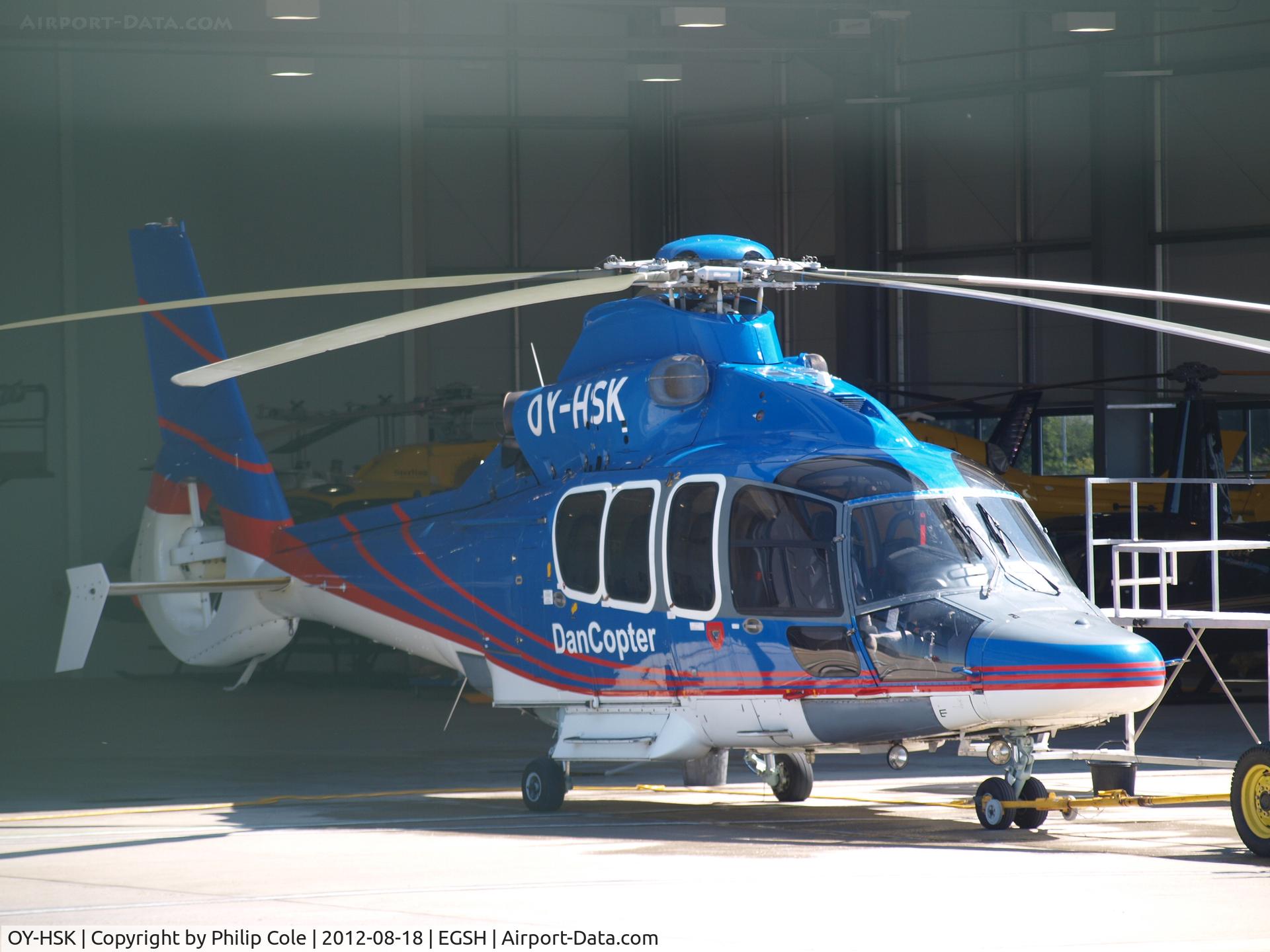 OY-HSK, 2003 Eurocopter EC-155B C/N 6660, Being pulled out of a hanger at Norwich