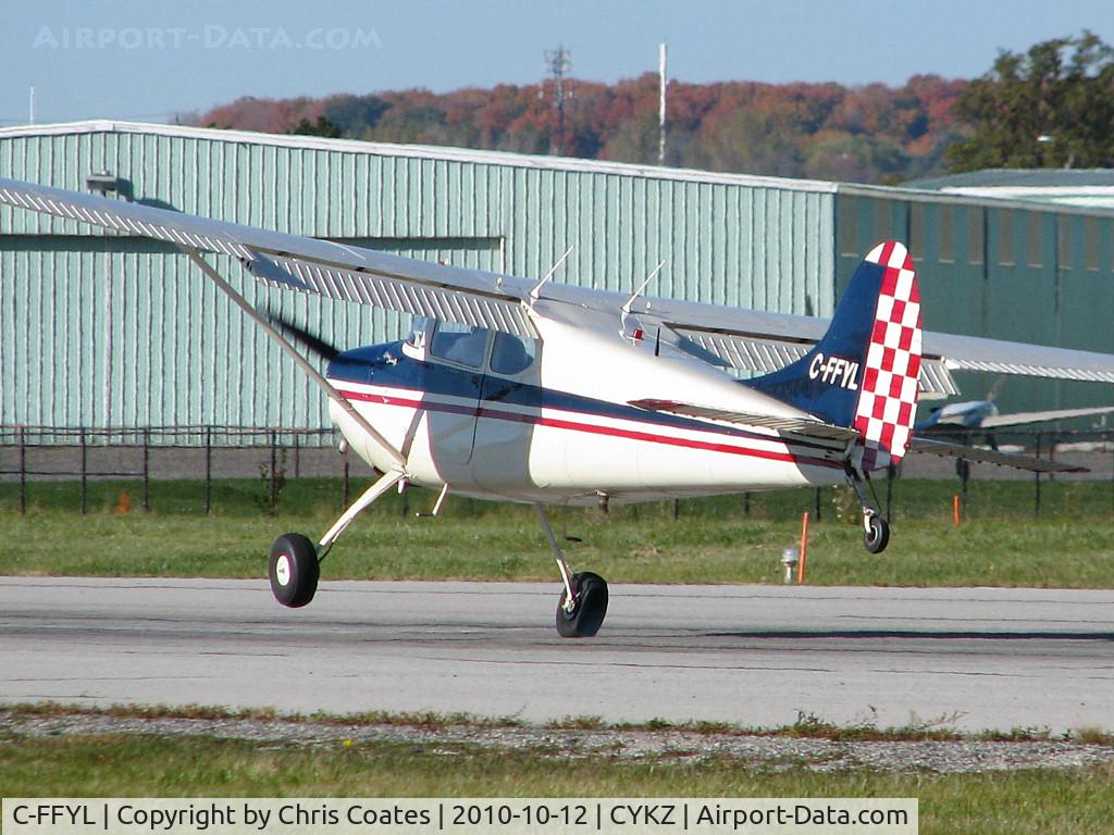 C-FFYL, 1952 Cessna 170B C/N 25270, The pilot in this beautiful Cessna was leaning into a stiff crosswind as he touched down on runway 33. It used to live here but has since moved to Quebec.