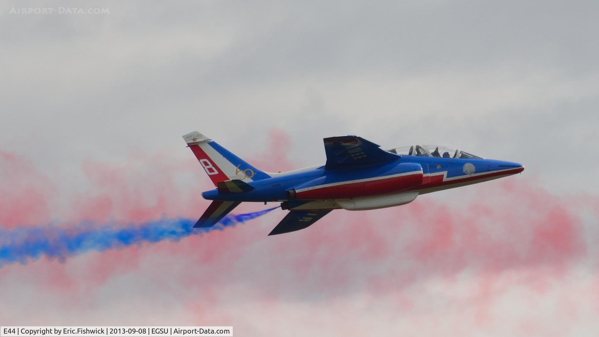 E44, Dassault-Dornier Alpha Jet E C/N E44, FAF Patrouille de France Alpha Jet at Duxford Air Show, Sept. 2013.