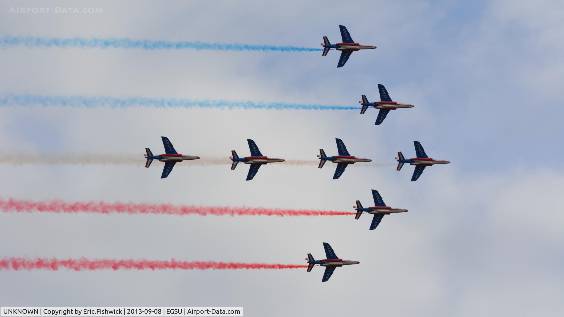 UNKNOWN, Dassault-Dornier Alpha Jet E C/N Not found 5V-MBD, FAF Patrouille de France (celebrating their 60th anniversary) 8 X Alpha Jets in Arrow formation at Duxford Air Show, Sept. 2013.