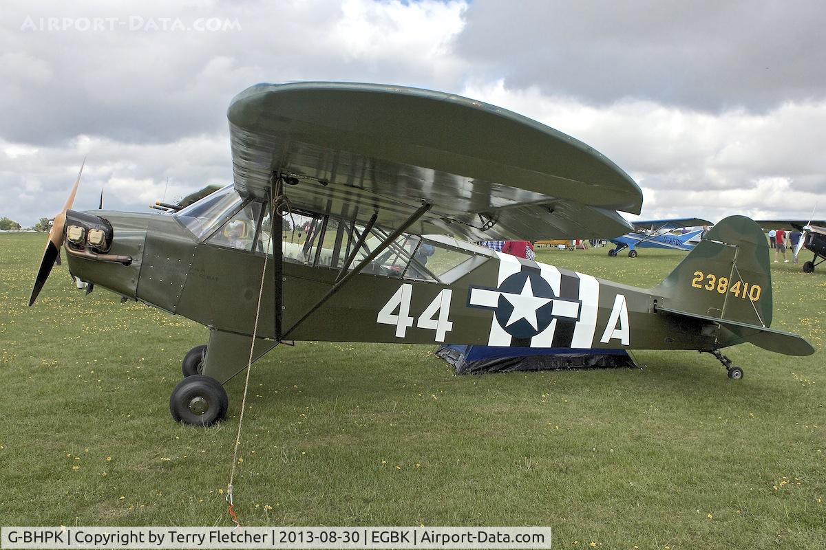 G-BHPK, 1943 Piper L-4H Grasshopper (J3C-65D) C/N 12161, At the 2013 Light Aircraft Association Rally at Sywell in the UK