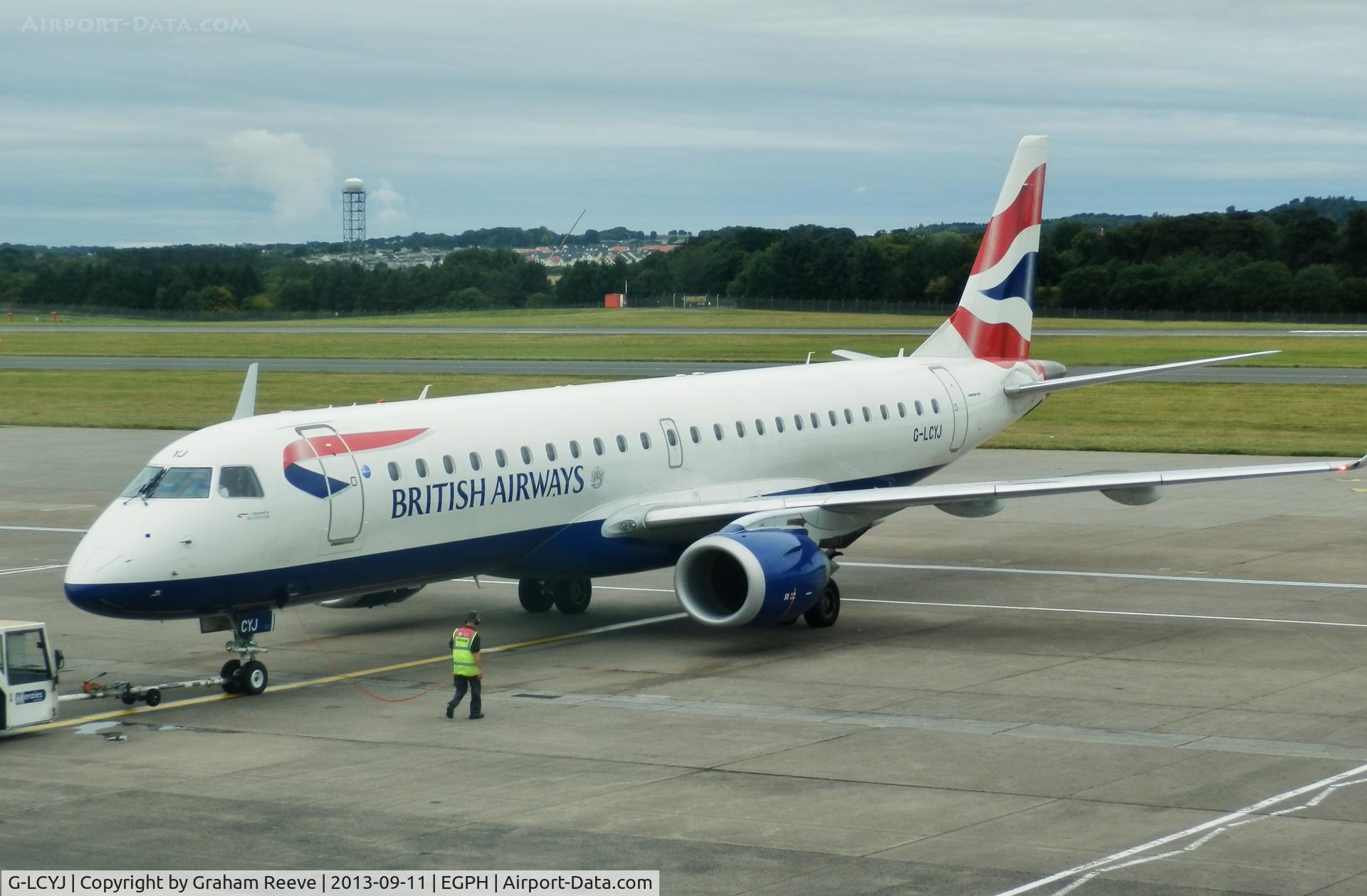G-LCYJ, 2010 Embraer 190SR (ERJ-190-100SR) C/N 19000339, Being pushed back, ready to depart.
