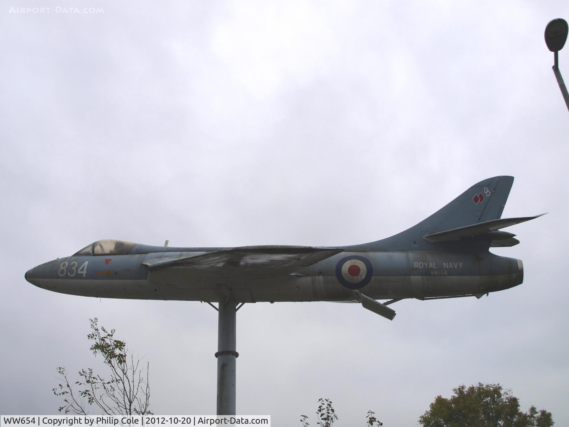 WW654, 1955 Hawker Hunter GA.11 C/N HABL-001045, Gate Guard at the site of the Ex-RNAS Ford